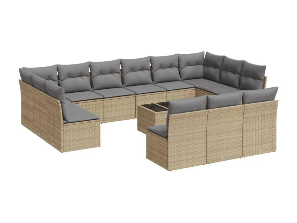 Set sofás de jardín 14 pzas con cojines ratán sintético beige hsrq13078