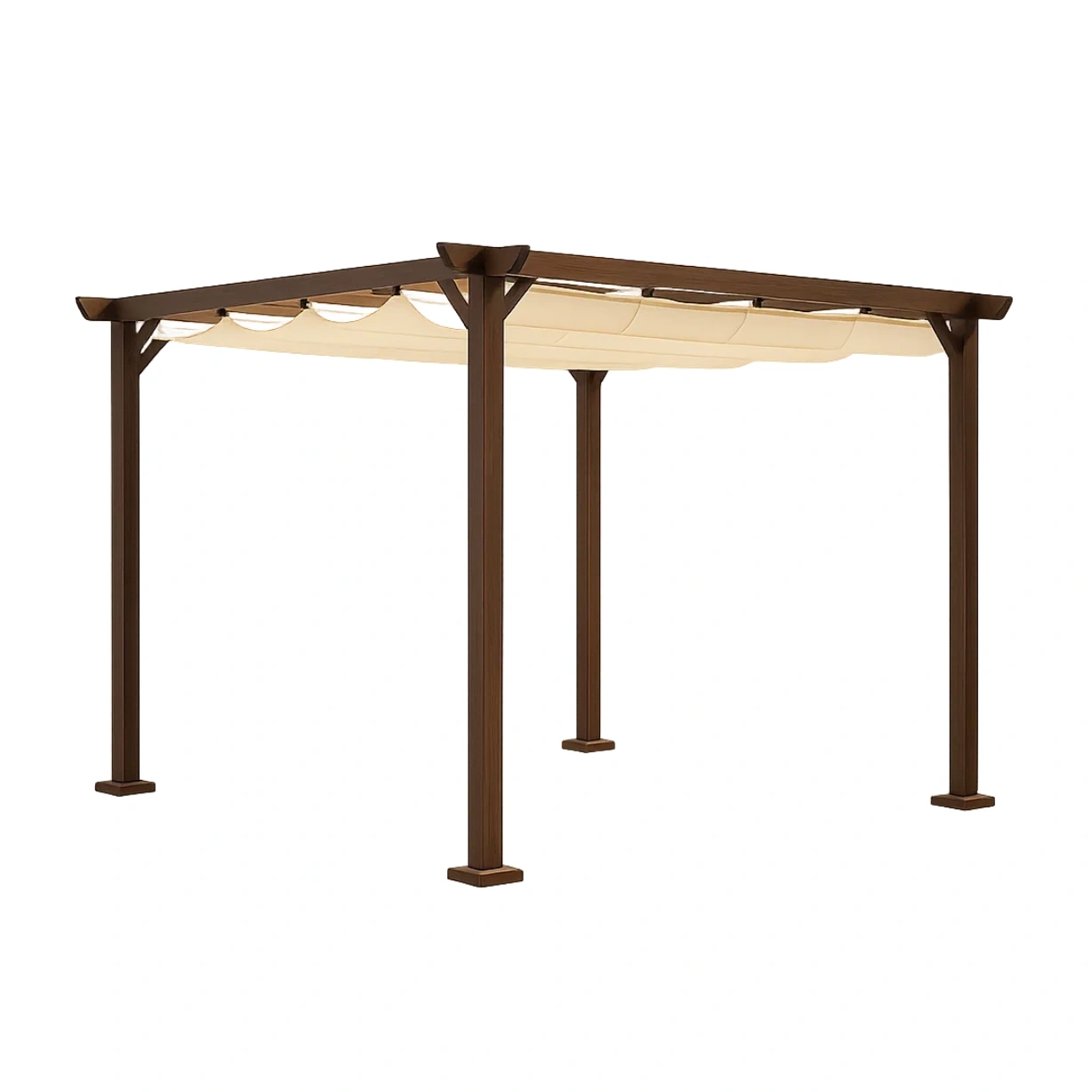 Pérgola de madera con toldo retráctil,estructura de madera marrón,techo de tela,instalación autoportante,3x2,5x2,6 m,para patios y jardines - O6bfteeX9Wgc