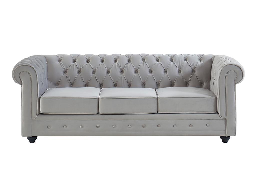 Sofá 3 plazas de terciopelo color gris plata