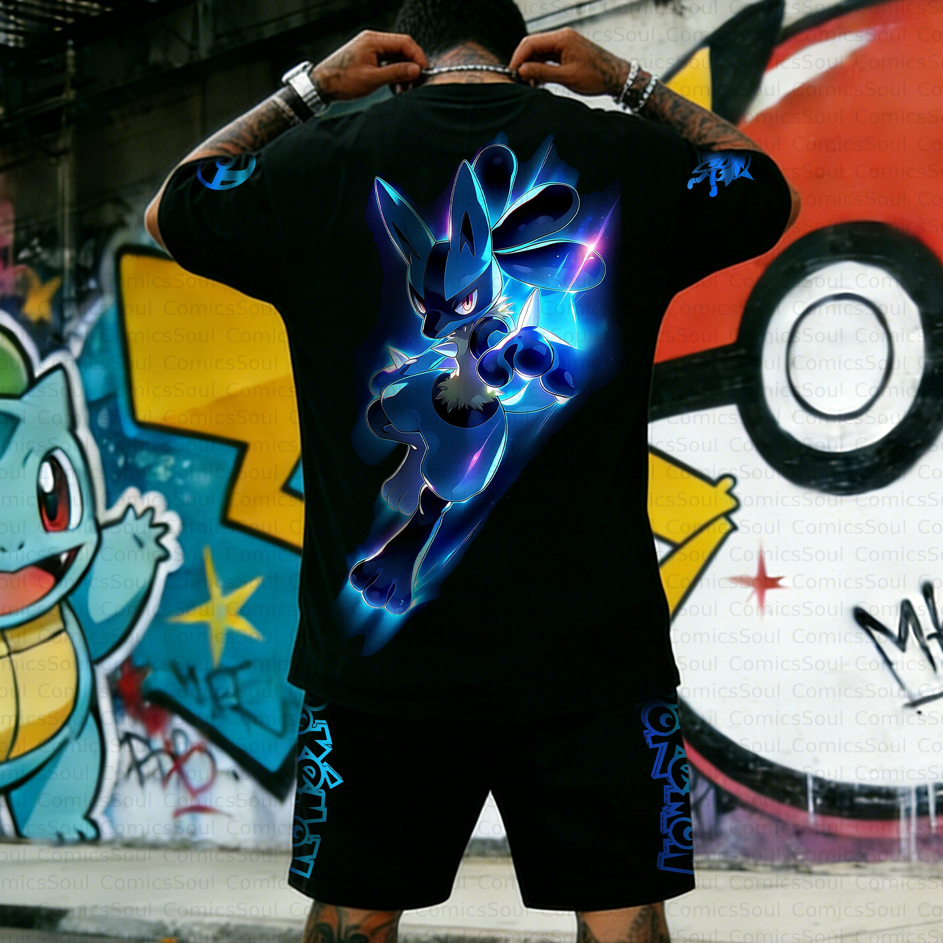 Unisex Anime Inspired Vintage T-shirt& Shorts 2 Pieces Set