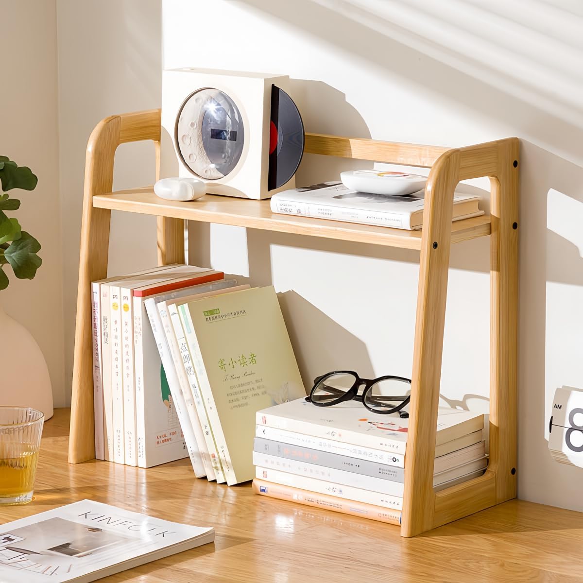 Natural Bamboo Coffee Station Organizer, 2-Tier Wooden Kitchen Counter Shelf for Bar Accessories, Multi-Functional Countertop Storage Rack for Syrup Bottles & Coffee Essentials (Natural Bamboo)