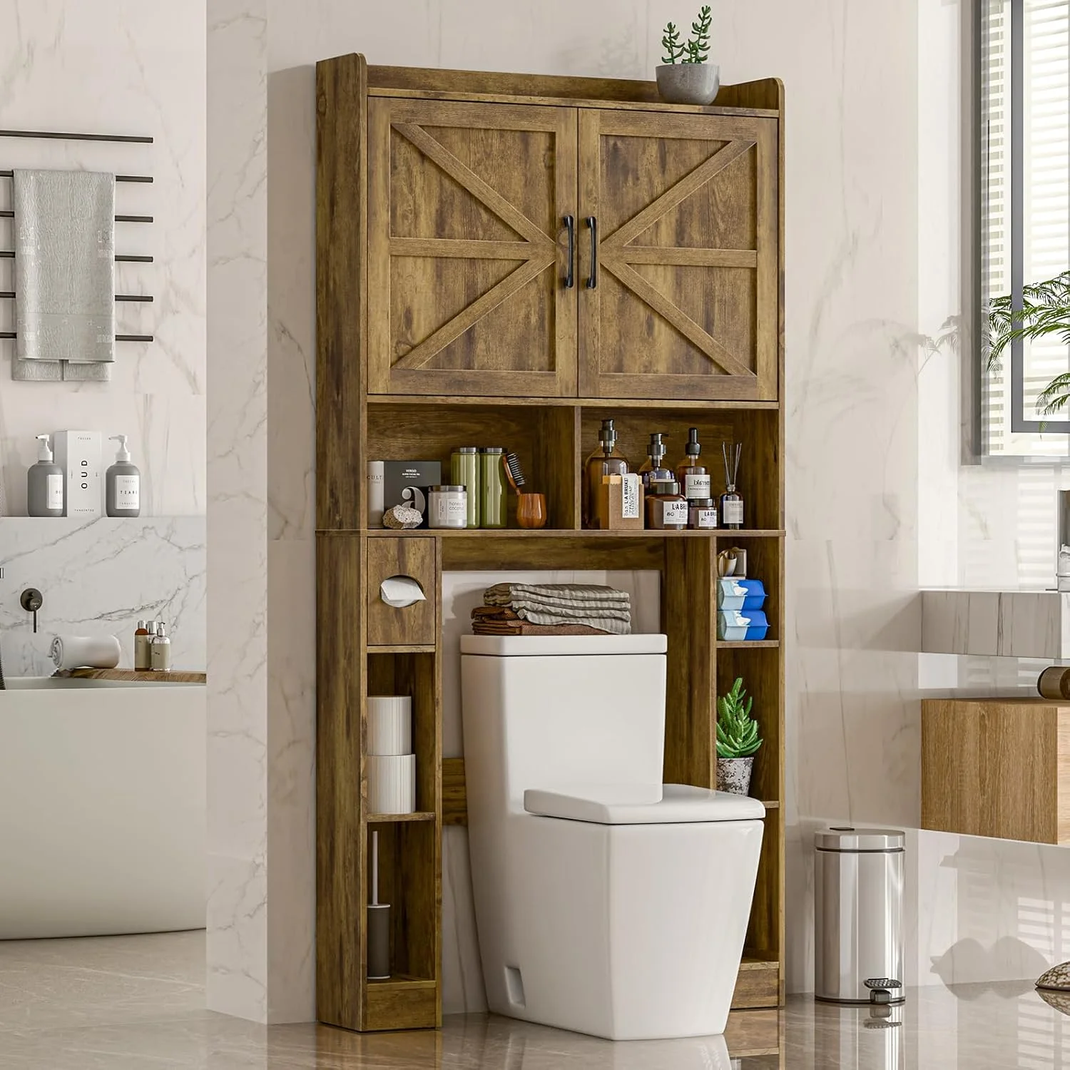 Vabches Over The Toilet Storage Cabinet with Toilet Paper Holder Stand, Above Toilet with Adjustable Shelf & 2 Doors - Image 28