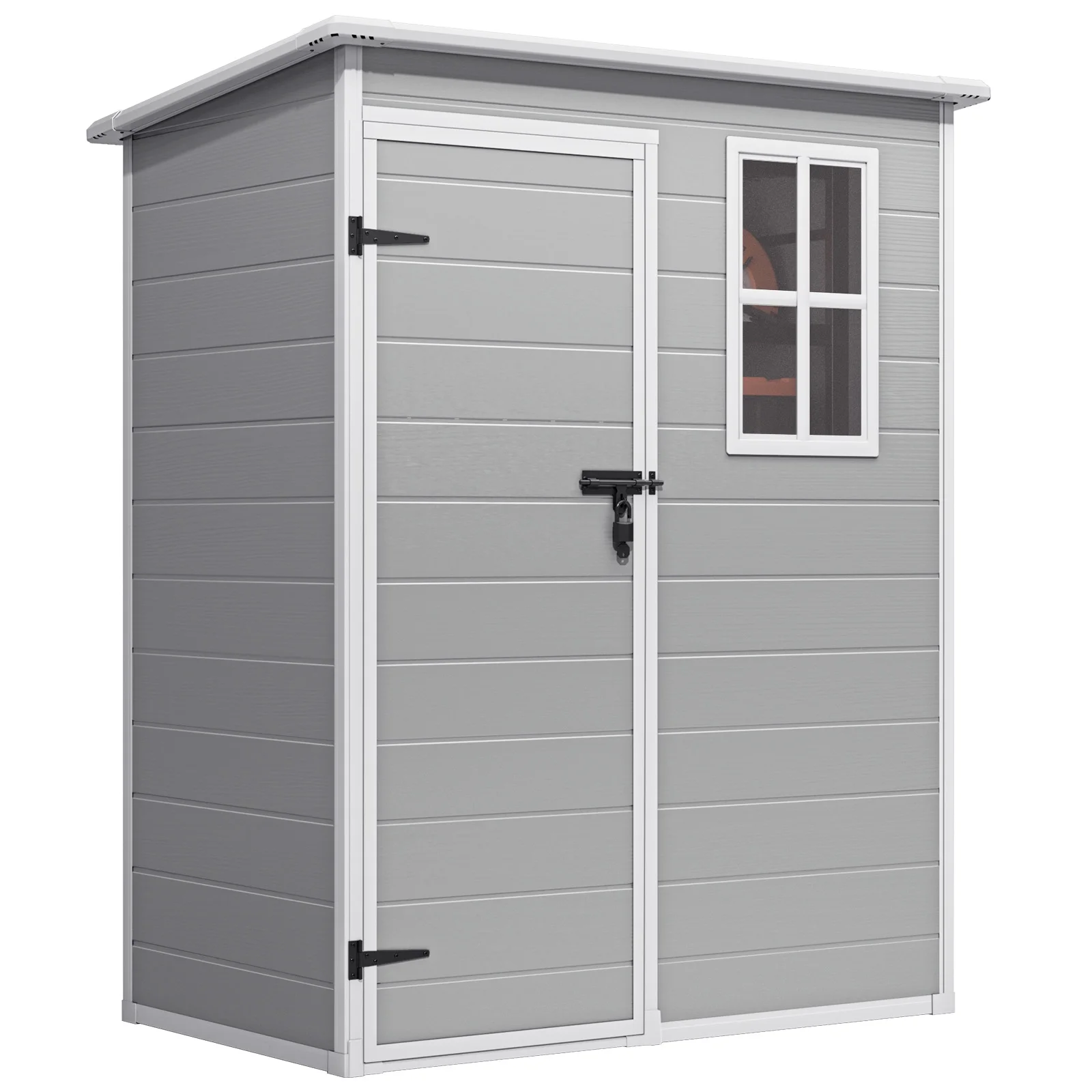 6x4 FT Resin Storage Shed, Lofka Plastic Outdoor Shed with Heavy Duty Floors, 135.6 cu ft, Colorfast, Side Window, Double Lockable Doors for Garden Backyard