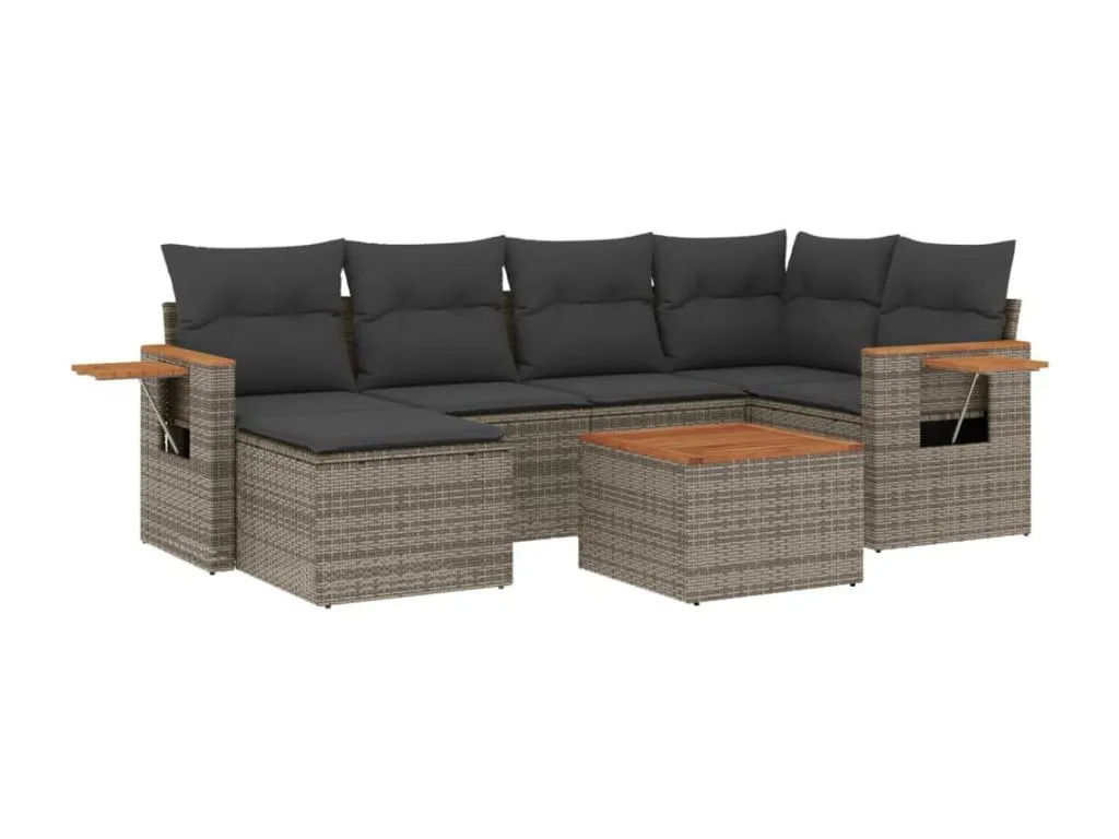 Mobtrendy Set de sofás de jardín 7 piezas con cojines ratán PE gris kfkz51345