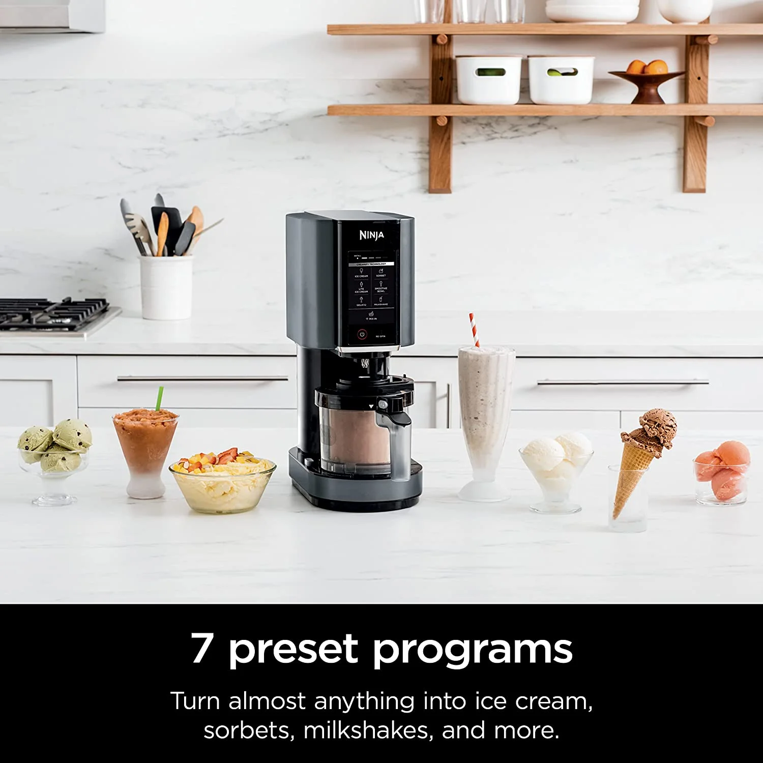 Ninja CREAMi, Ice Cream Maker, Ice Cream, Gelato, Sorbet,Milkshakes, Mix-ins, Smoothie Bowls & More, 7-in-1, Ice Cream Pints, Pint lid, Healthy Ice Cream, Compact, Perfect for Kids, Black, NC299AMZ - Image 2