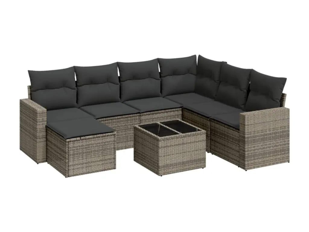 Set de sofás de jardín 8 pzas y cojines ratán sintético gris OVWD95009