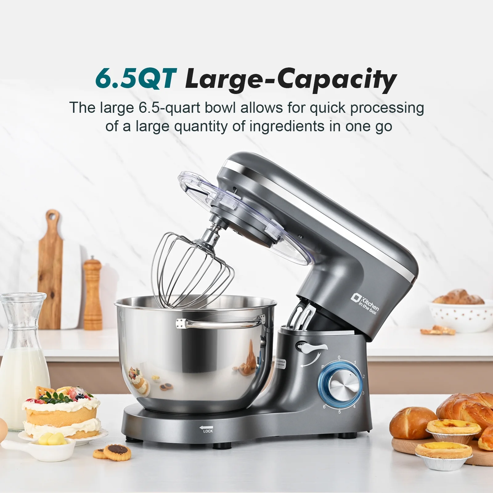 Kitchen in the box Tilt-Head Stand Mixer, Electric Kitchen Mixer with 6.5QT Stainless Steel Bowl, 660W Food Mixer with 6-Speed, Black - Image 11