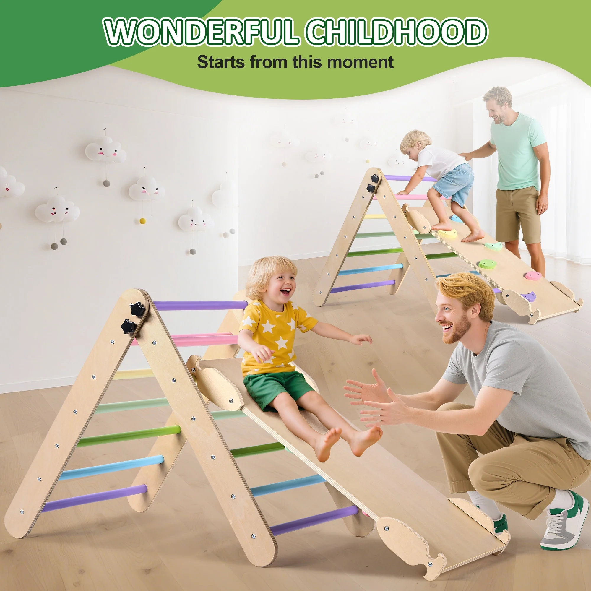Lookfly 8 in1 Pikler Triangle Set Foldable Baby Climbing Toys for Toddlers 1-6 Inside with Ramp,Toddler Climbing Toys Indoor Baby Gift - Image 15