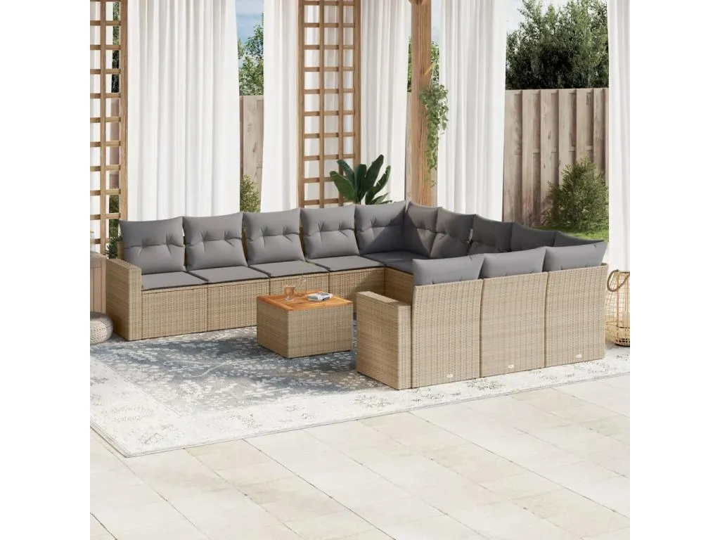 Decounico Juego de sofás jardín con cojines beige mezcla 12 pzas ratán PE