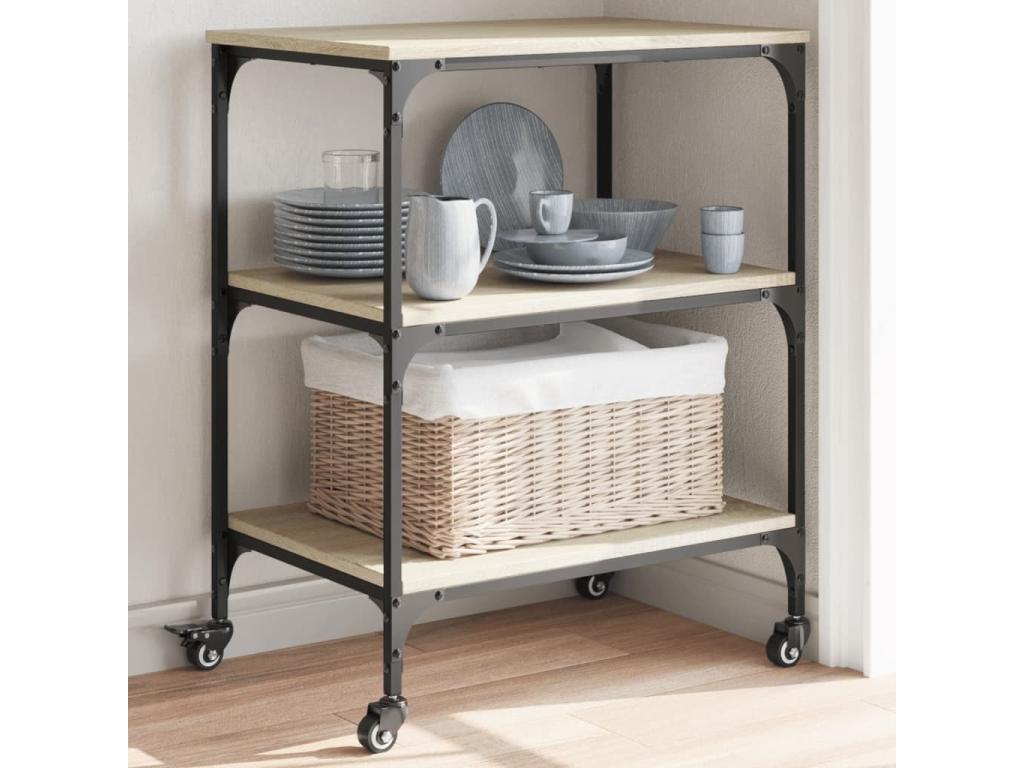 Carrito de cocina madera de ingeniería roble Sonoma 60x41x76 cm