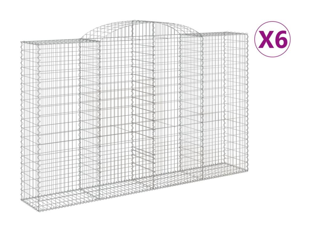 Cestas de gaviones arqueadas 6 piezas 300x50x180/200 cm hierro galvanizado