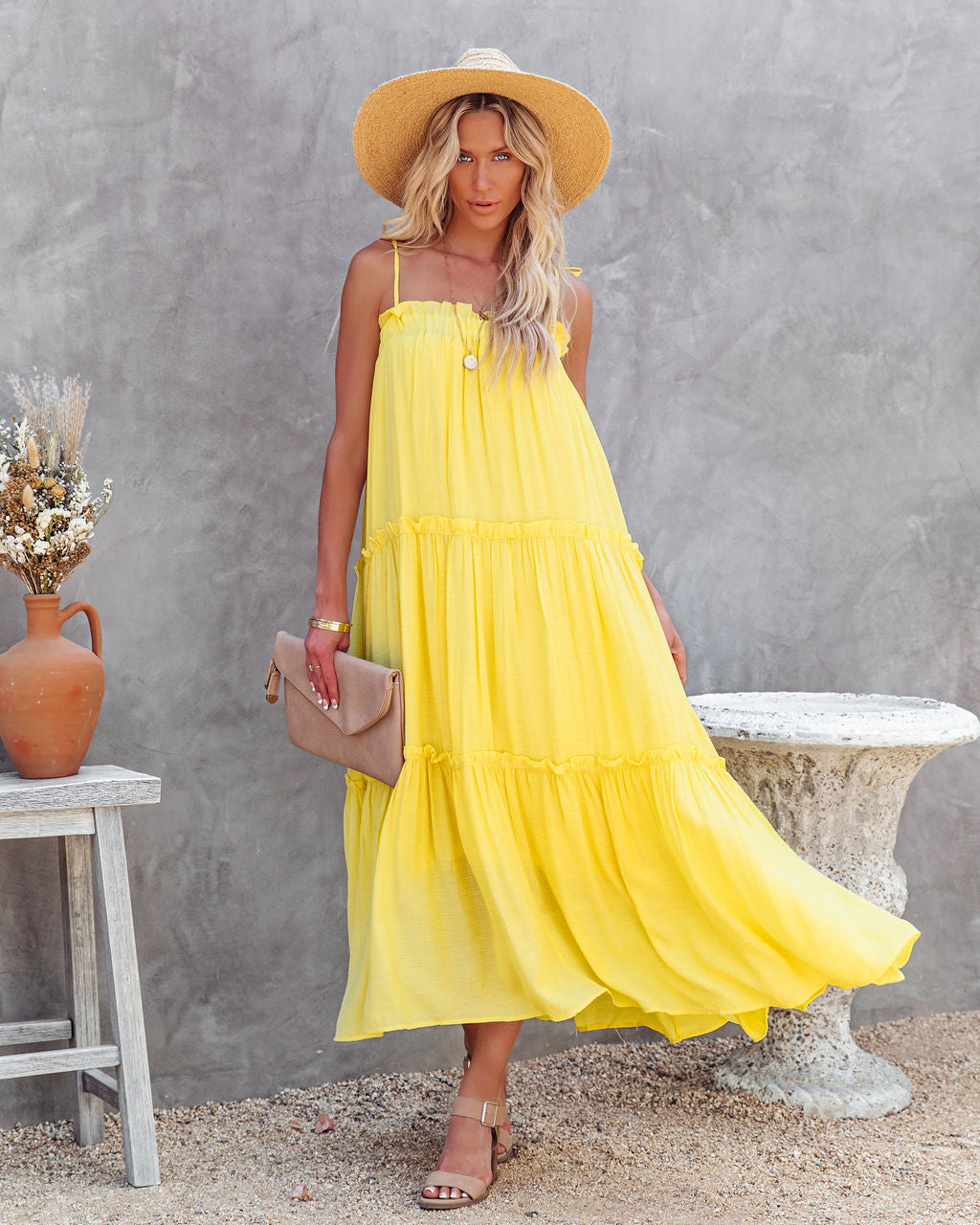 Catch The Sun Tiered Midi Dress - Lemon - FINAL SALE - Se7enfashion