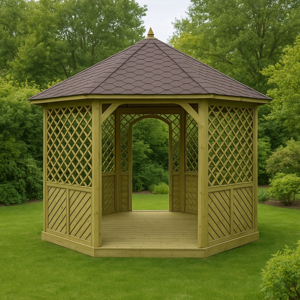 Pabellón de jardín cenador marrón madera para exterior 300x300x330 cm - JeIeqGr437Oz