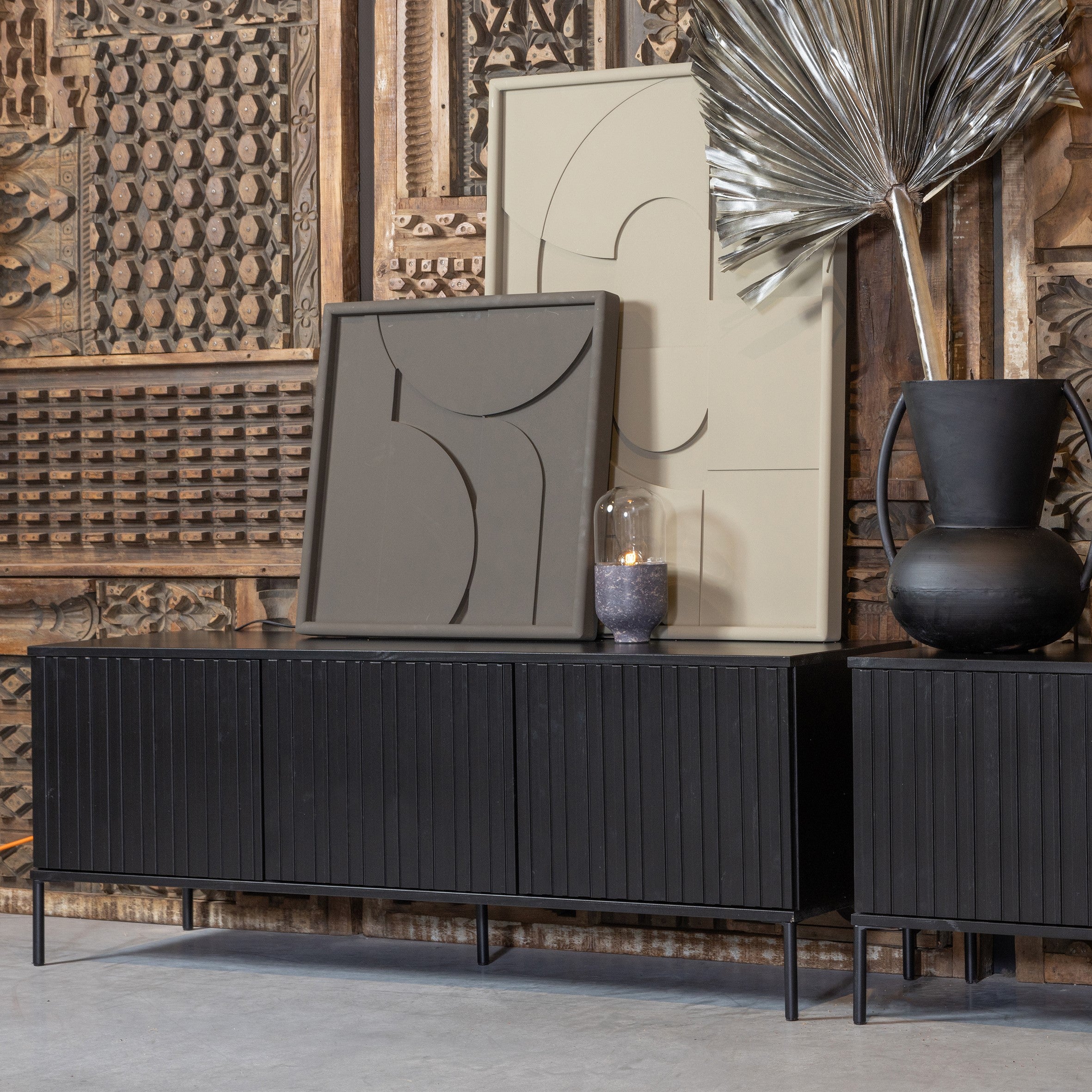 WOOOD New Gravure Tv-meubel B 150 cm - Grenen - Zwart