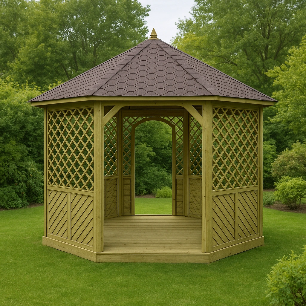 Pabellón de jardín cenador marrón madera para exterior 300x300x330 cm
