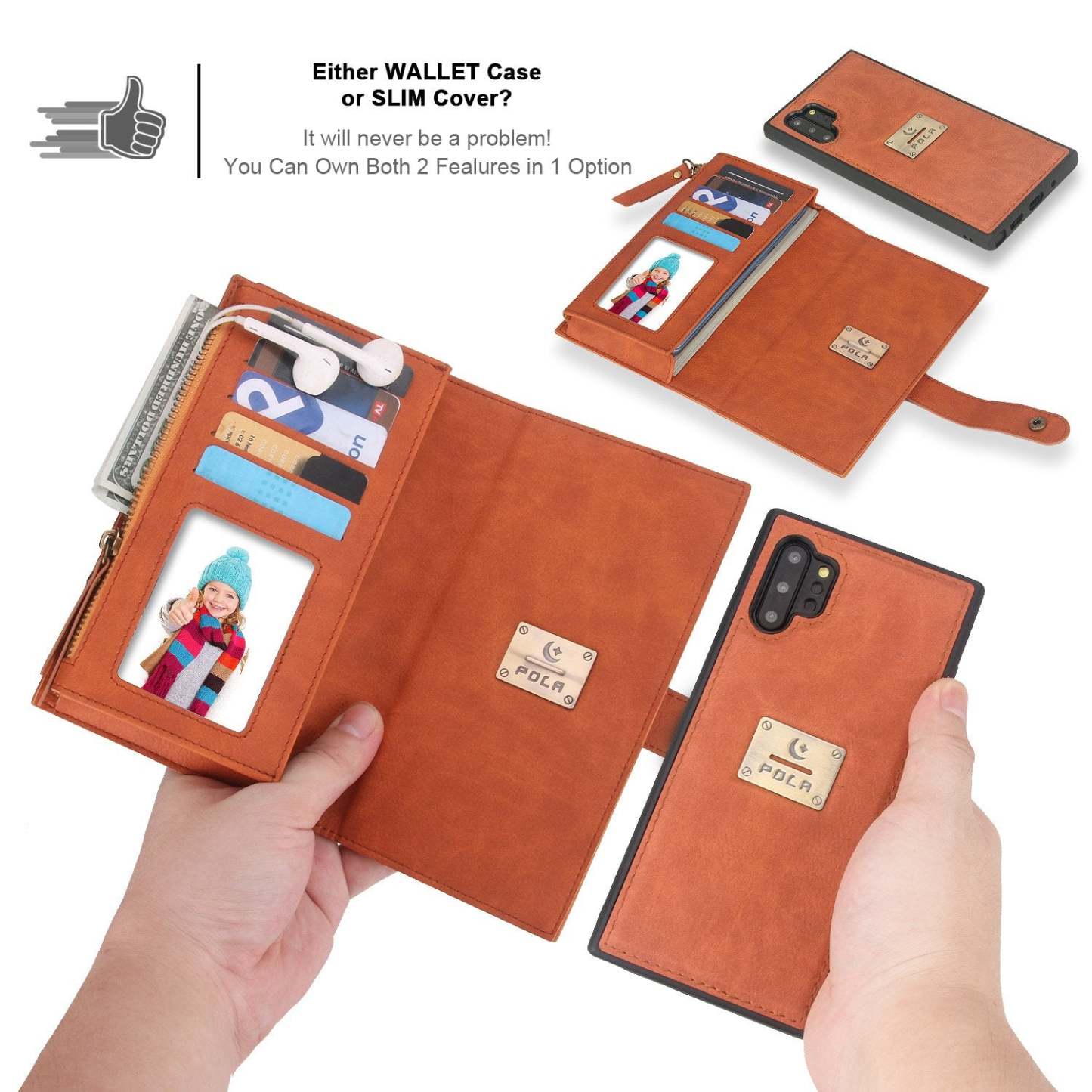 POLA Samsung Wallet Case , Leather Zipper Purse Detachable Magnetic 10 Card Slots Money Pocket Clutch Protection Back Cases Cover