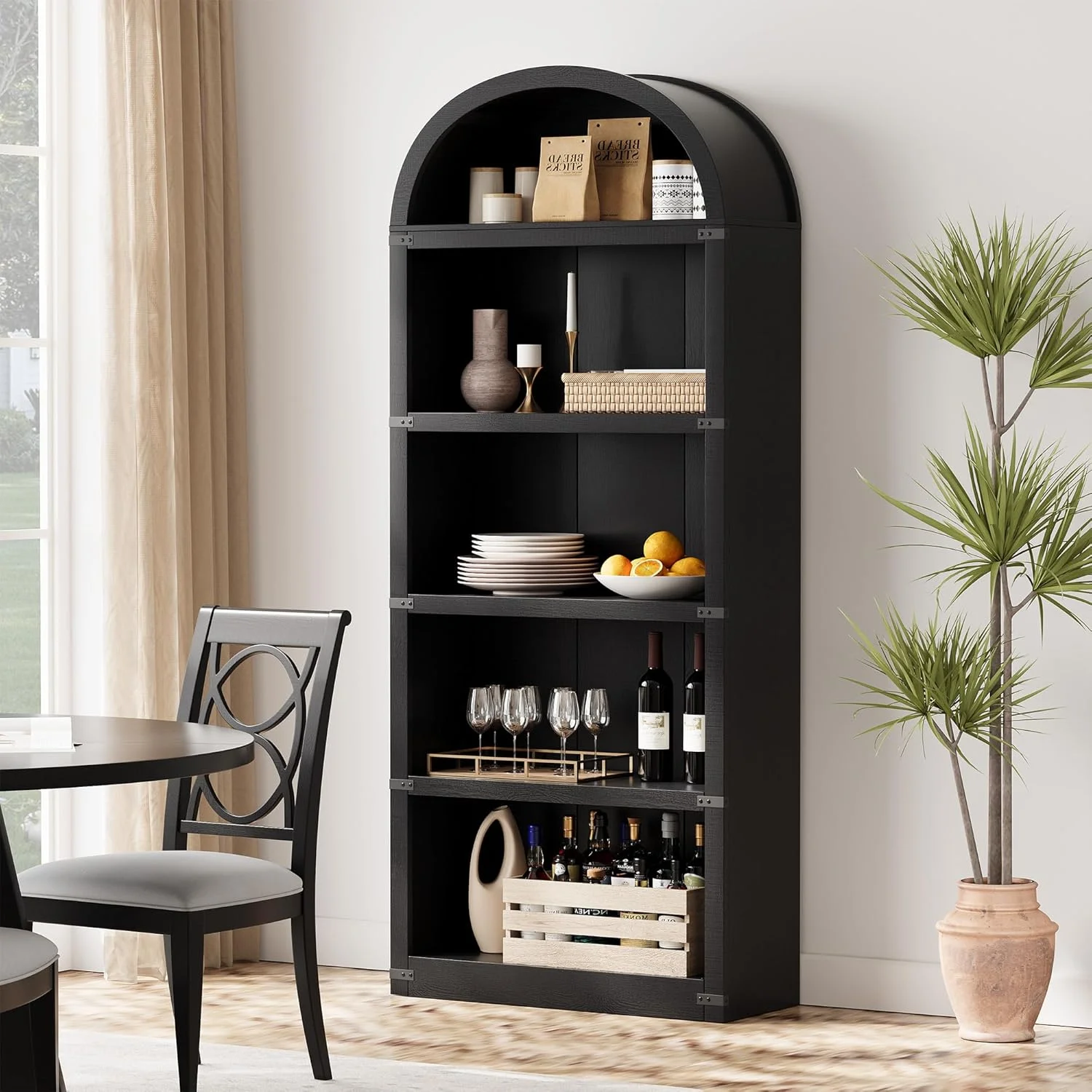 Bookcase 5 Shelf Arched Bookshelf 71.65in Tall Bookcase Farmhouse Display Storage Rack Wooden Bookshelves for Home Office, Living Room(white) - Image 22