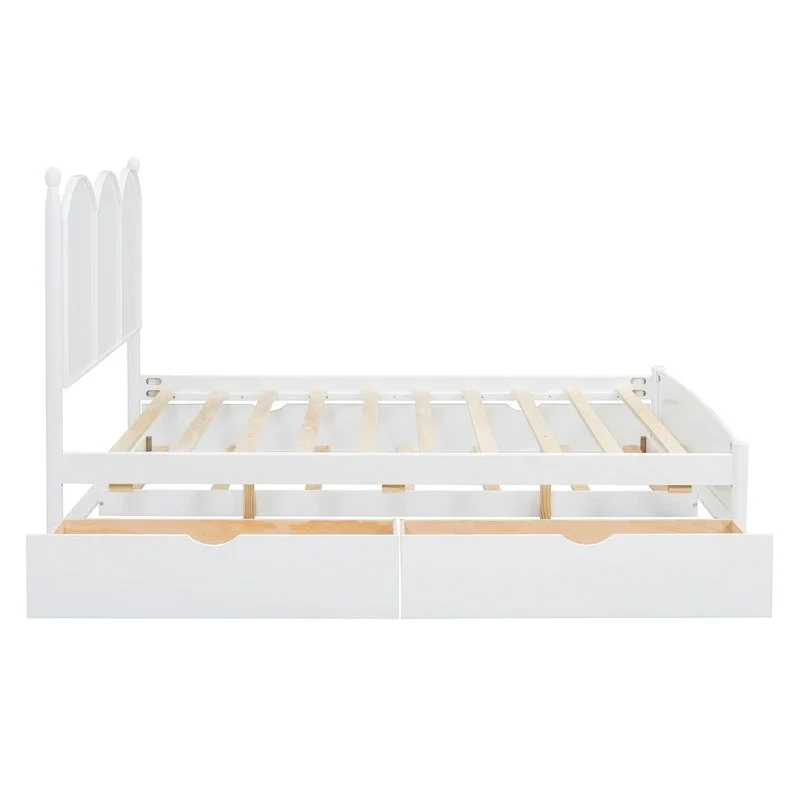Queen Size Platform Bed with Vintage Headboard - Multifunctional Storage Frame Featuring Twin XL Trundle & 2 Drawers