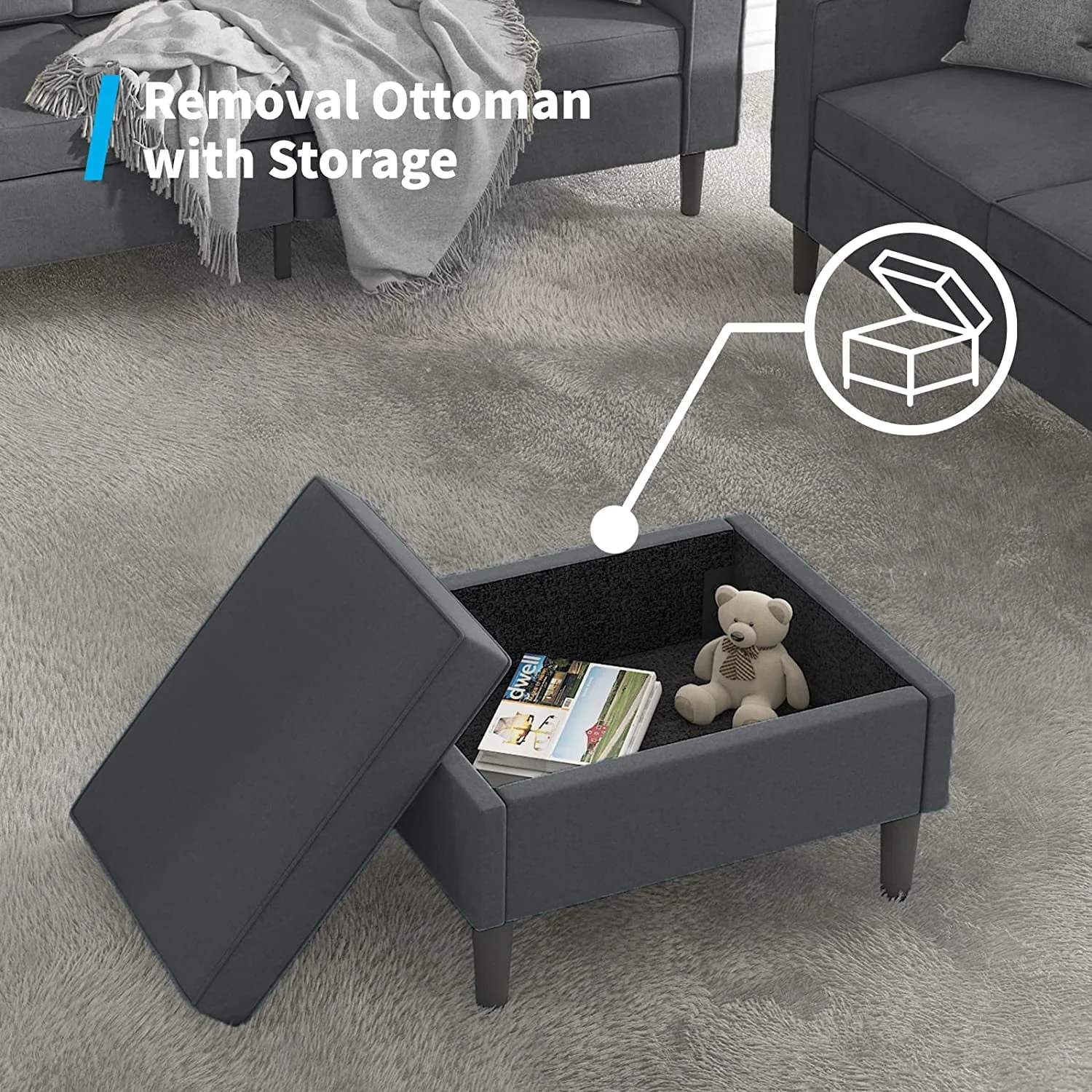Mjkone Convertible Sectional Sofa Couch, L-Shaped Couch with Storage Ottoman, Couches for Living Room, Living Room Furniture Suitable for Small Space-Apartment/Upstairs Loft/Living Room (Dark Gray) - Image 9