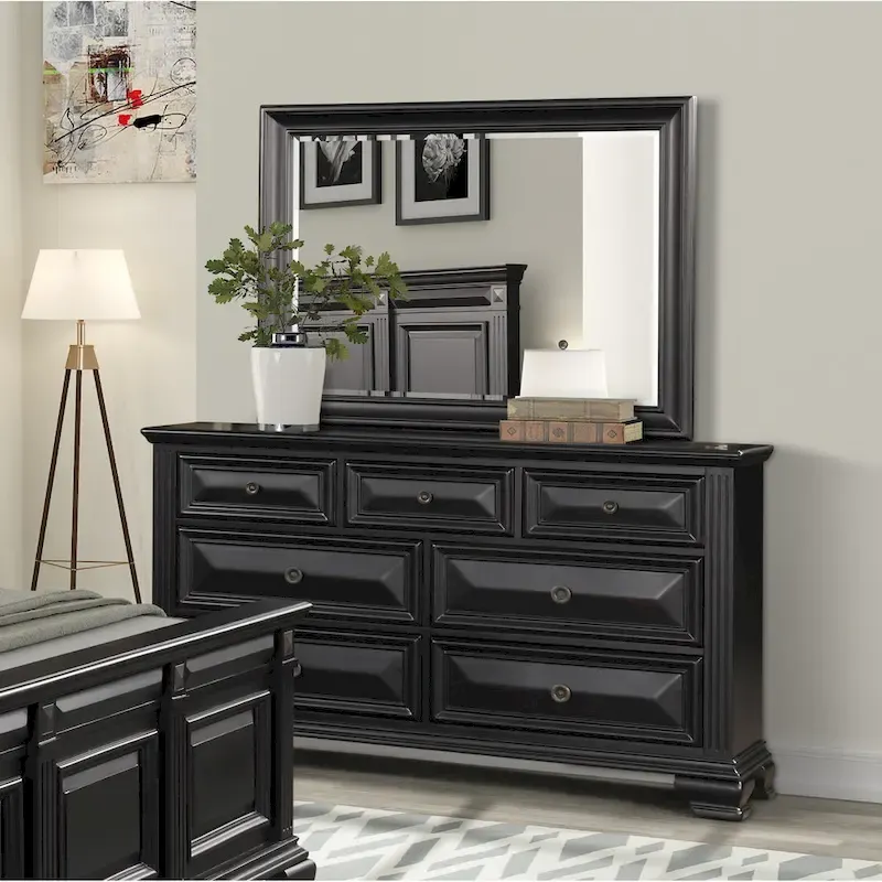Roundhill Furniture Renova Vintage Black Wooden Bedroom Collection