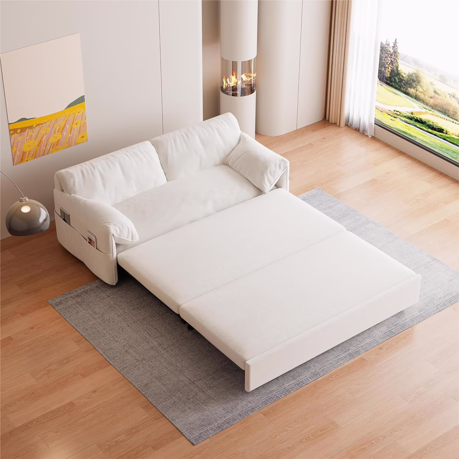 Tabaray 63.8" Futon Sofa Bed Queen Size, Pull Out Bed, 3-in-1 Convertible Sleeper Sofa with Side Pocket, Modern Plush Velvet Futon Couch for Living Room, Small Space, Apartment, Bedroom, Black - Image 10