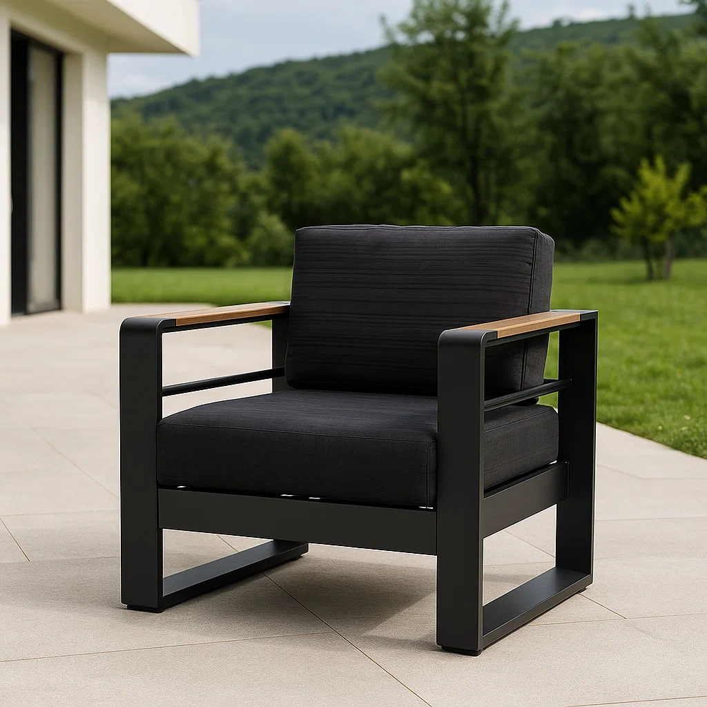 Silla de exterior negra,aluminio con cojines,para jardín o terraza,81x68x62 cm
