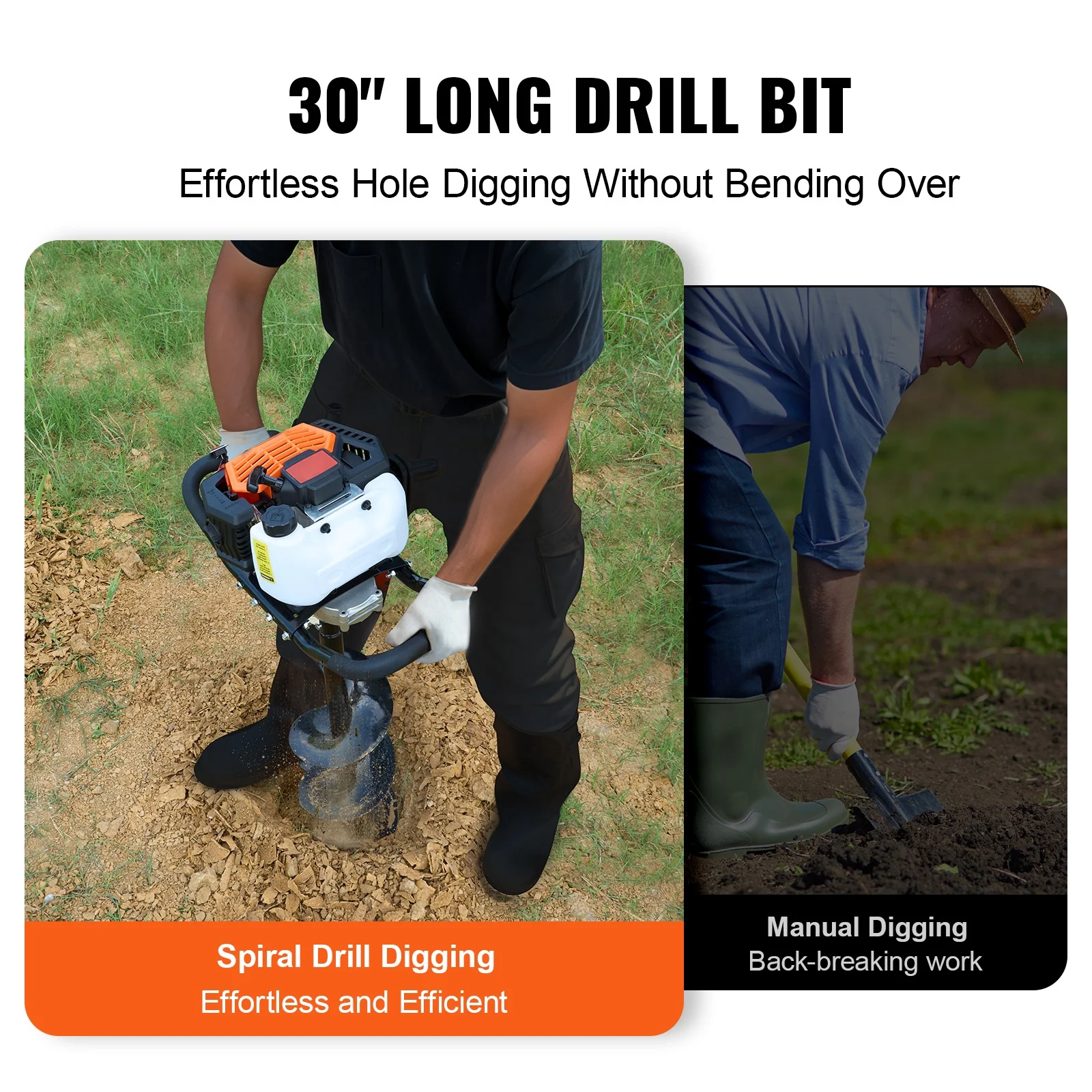 KFFKFF Gas Earth Auger, 52CC 1450W, includes 8- Drill Bit & Extension Rod, Ideal for Garden, Farmland Fence Installation, Orange & Black - Image 7