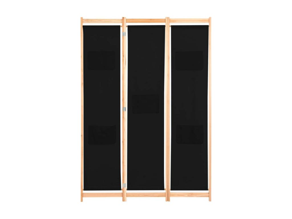 Biombo divisor 3 paneles de tela negro 120x170x4 cm