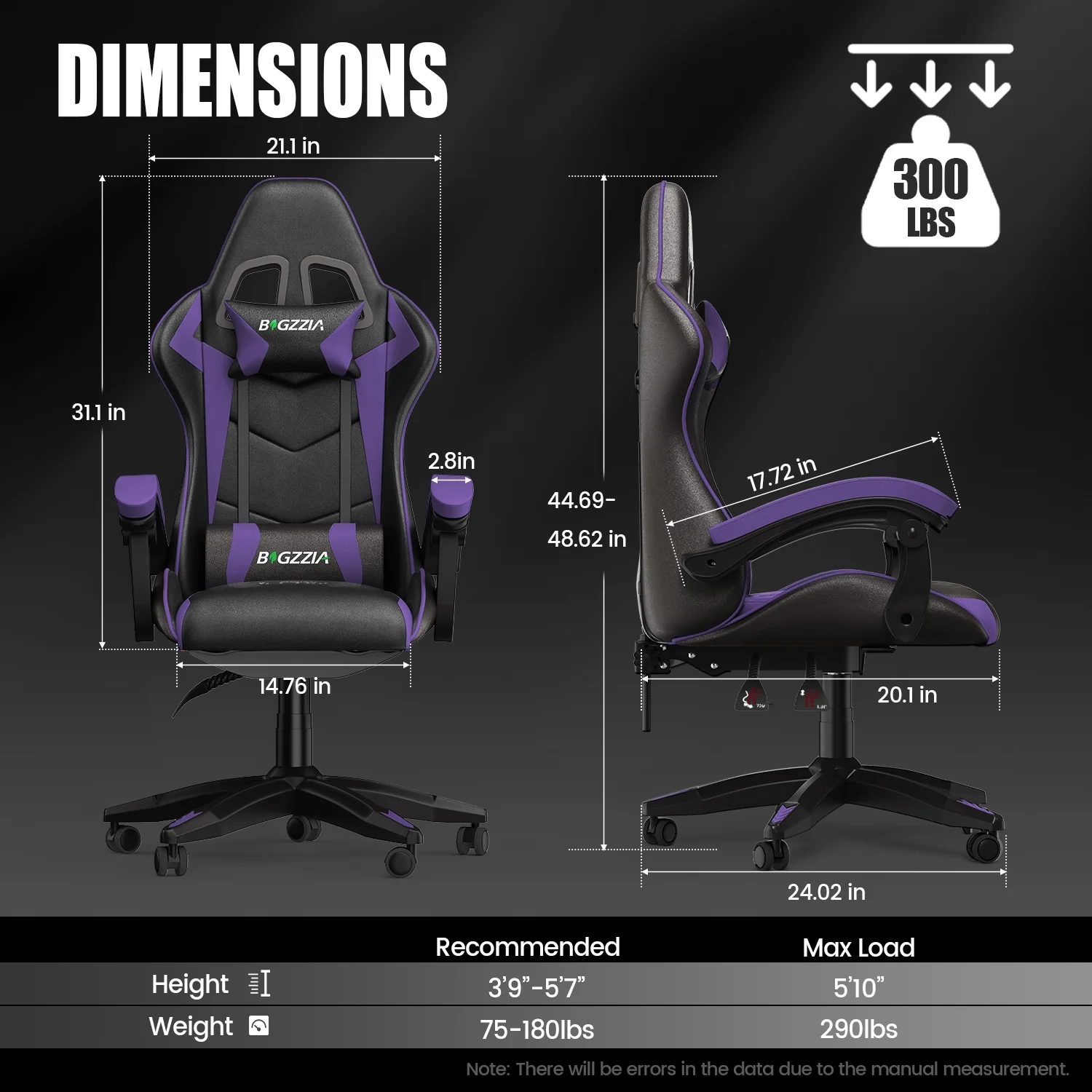 Bigzzia Gaming Chair Office Chair, Ergonomic Game Chair with Height Adjustable Headrest and Lumbar Support for Adults Teens, Black & White - Image 49