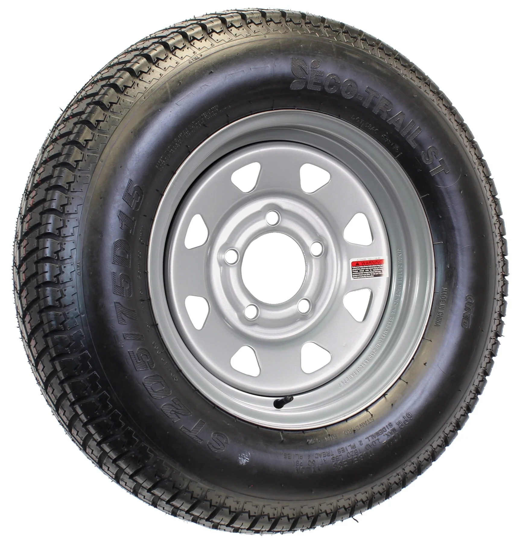 2 - Pack Trailer Tire on Silver Spoke Rim ST205/75D15 Load C 5 Lug 4.5" 15x5 Wheel
