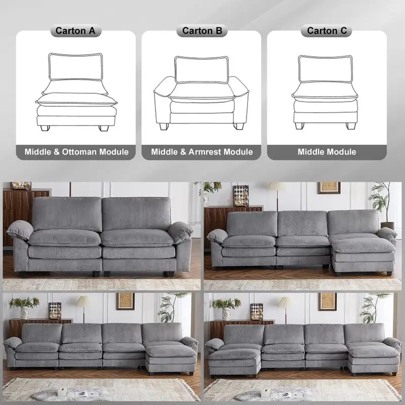 Chenille Two-Seater Sofa with Footstool - 2+1 Indoor Double Bag, Dimensions: 217*141*85
