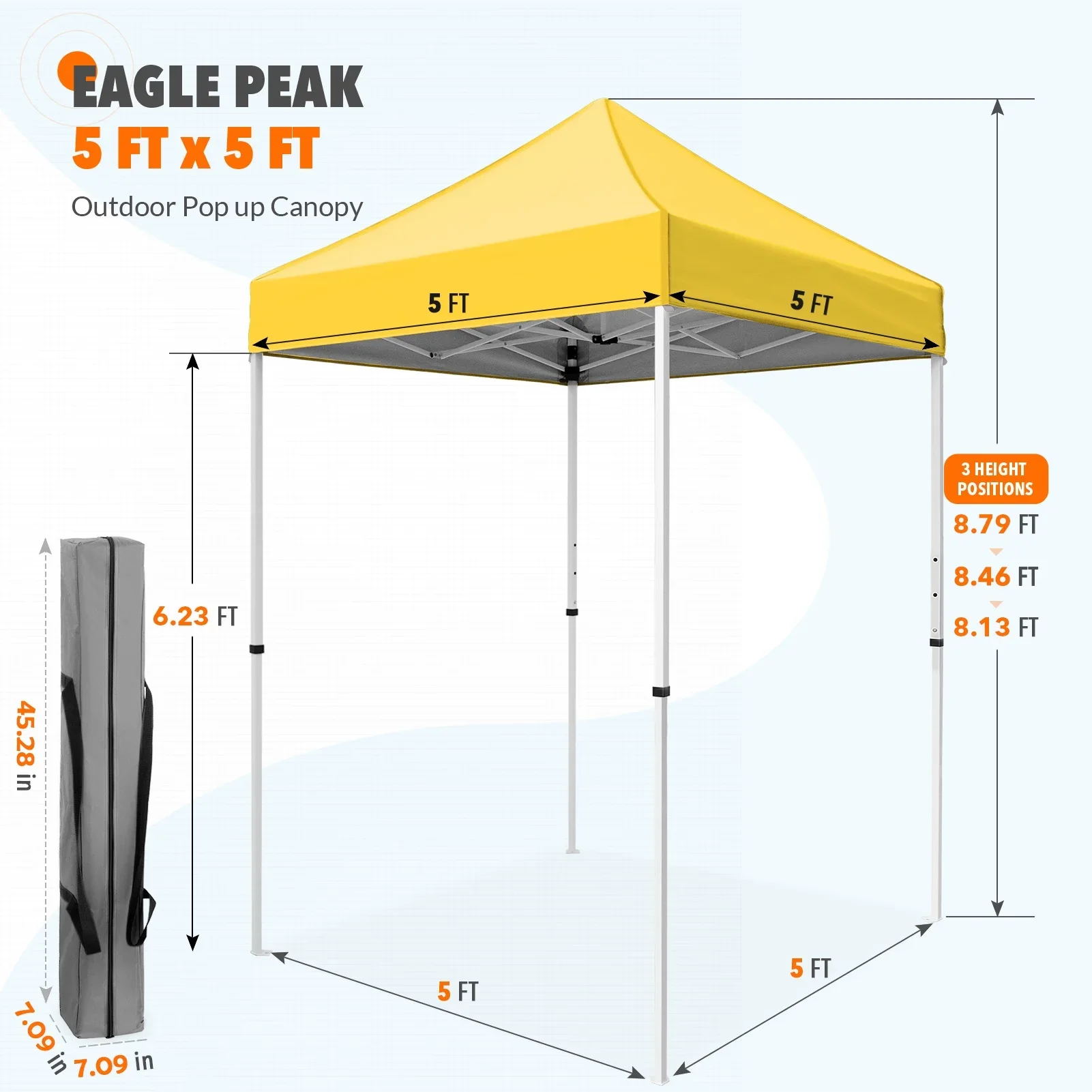 EAGLE PEAK 5x5 Pop up Canopy Tent Instant Outdoor Canopy Easy Set - up Straight Leg Folding Shelter（blue）