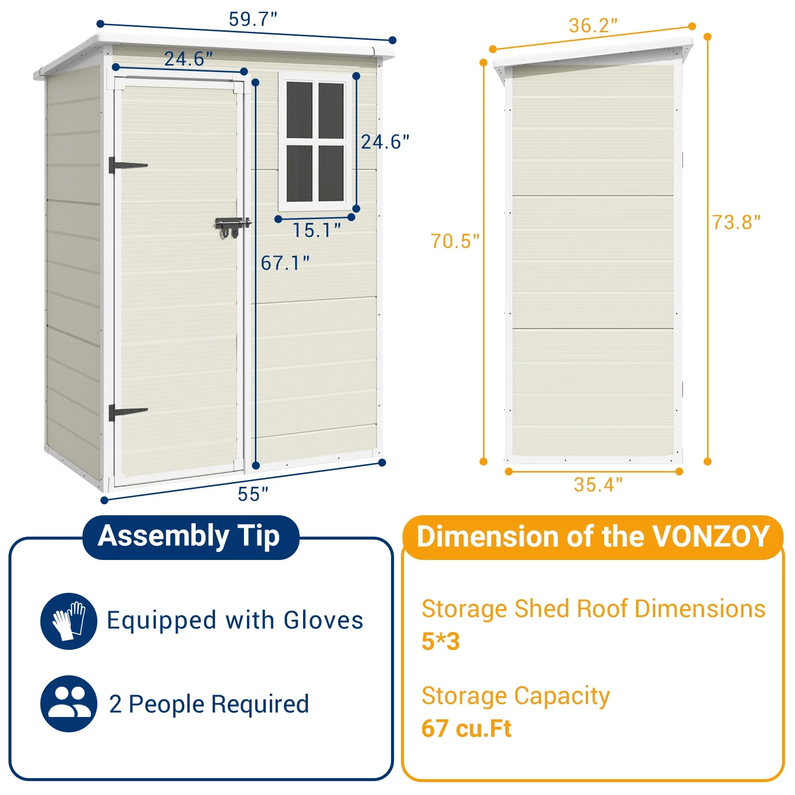 ELPOSUN Outdoor Storage Shed 6x4.5 ft, Resin Outside Sheds & Outdoor Storage Plastic for Trash Can, Bike, Lawnmower, Generator, Tool Shed with Lockable Door for Backyard, Lawn, Patio, Grey & White - Image 14