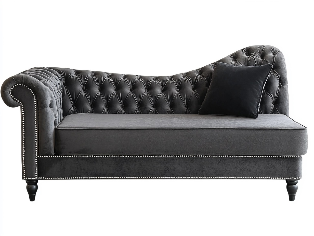 Sofá tipo chaise longue con respaldo capitoné y tachuelas decorativas, 185x85x76 cm