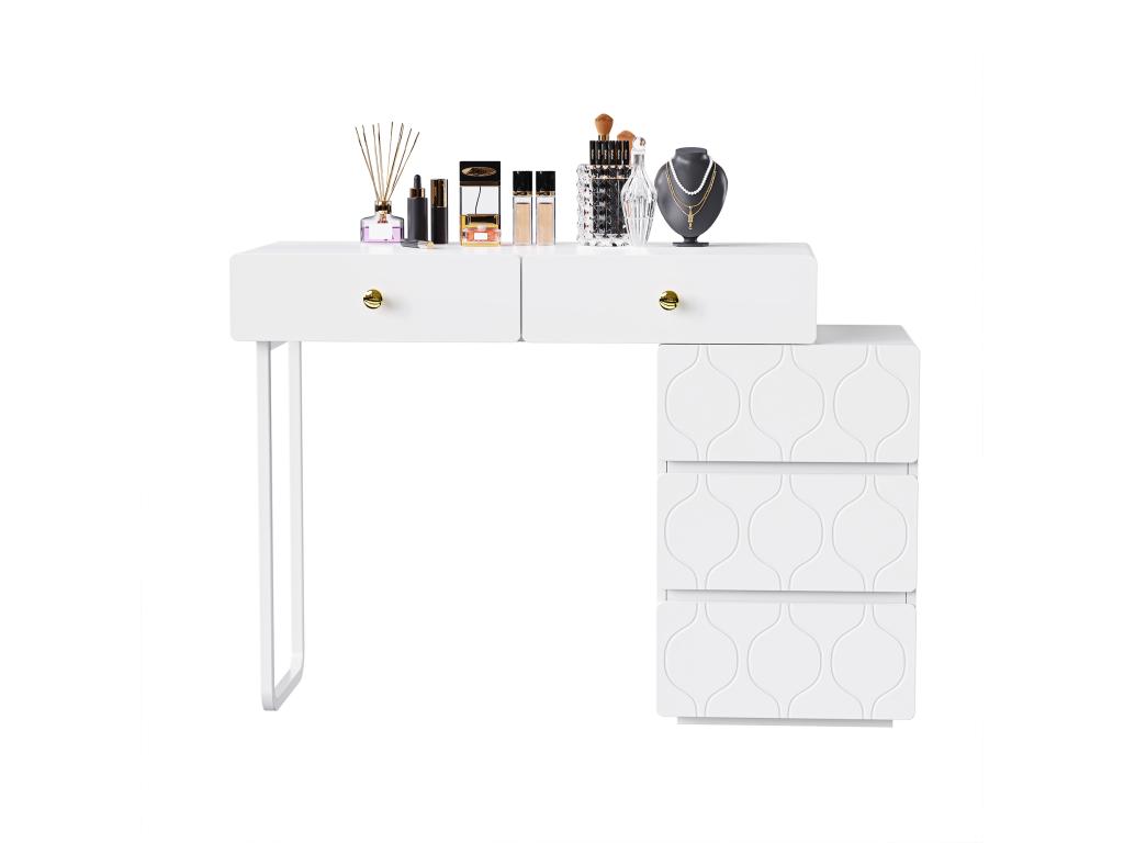 Tocador con espejo led - 5 cajones y una puerta - 90 x 40 x 73.5 Cm - madera mdf - blanco