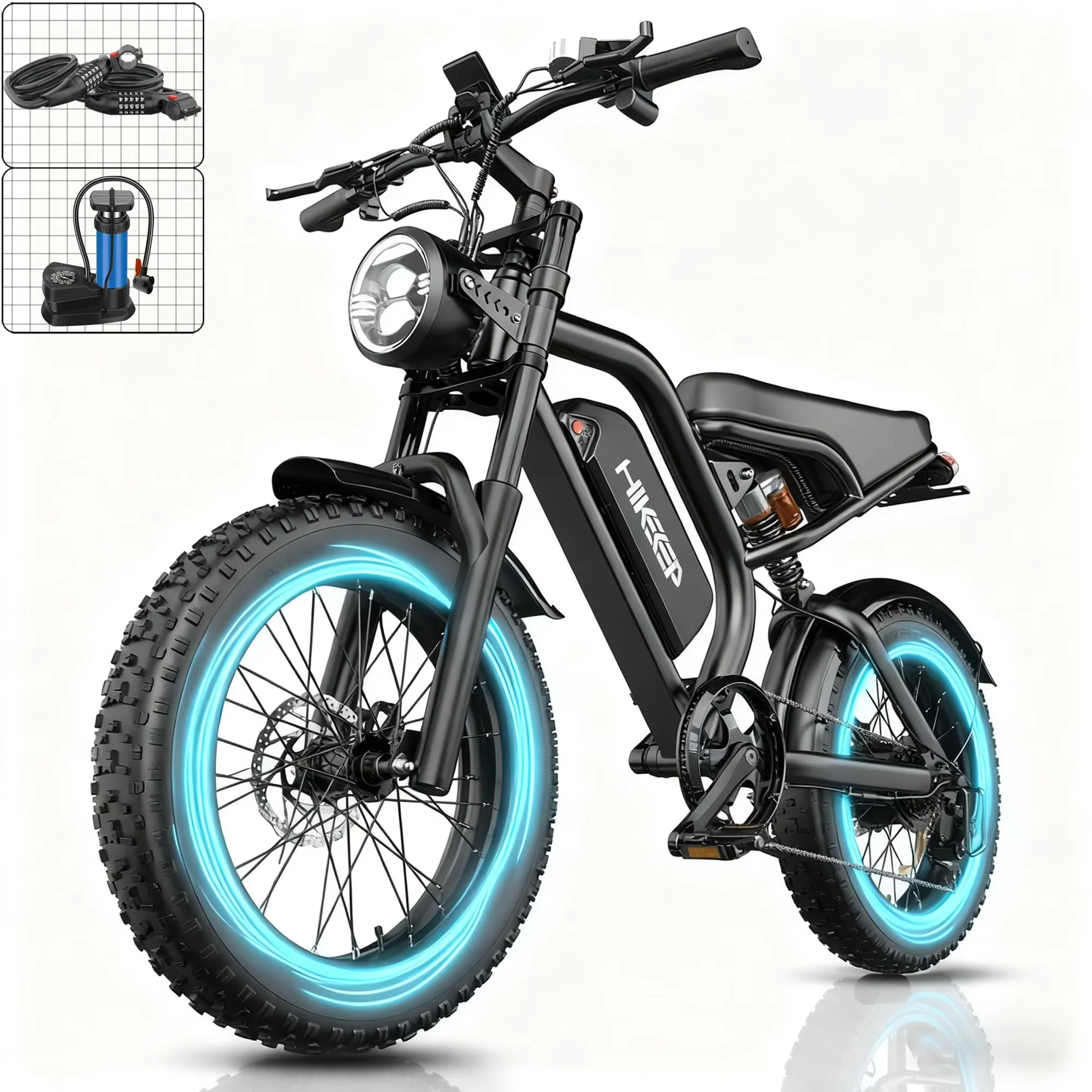 HiKeep Adult Fat Tire Electric Bike, 20 inch, 1500W Peak, 48V 15Ah, Black - K6-L-1.0 HiKeep Adult Fat Tire Electric Bike, 20 inch, 1500W Peak, 48V 15Ah, Black - K6-L-1.0
