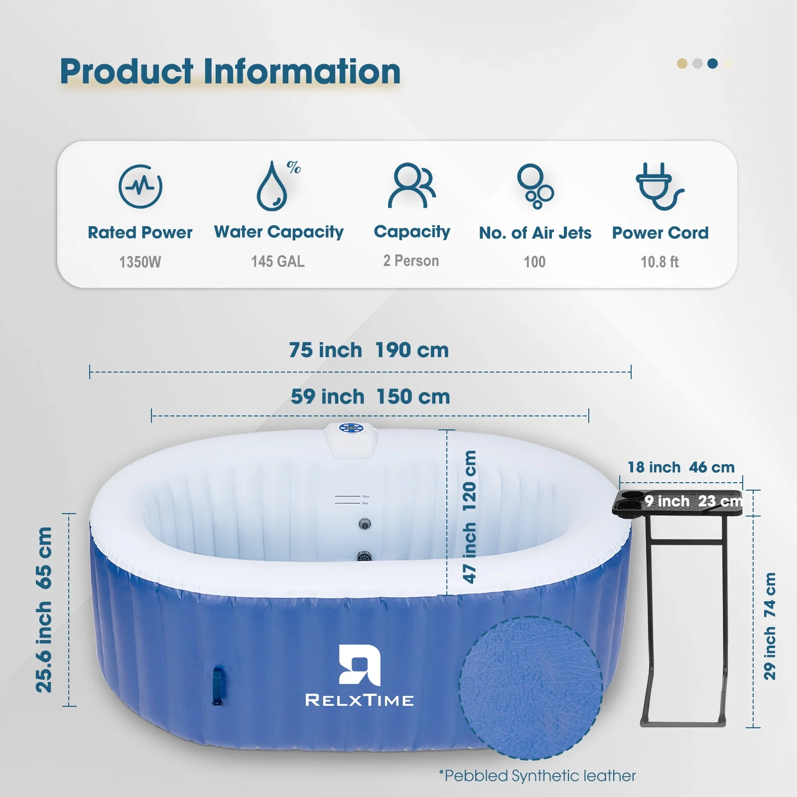 RELXTIME 2 Person Oval Inflatable Hot Tub Set, Blue - Image 2