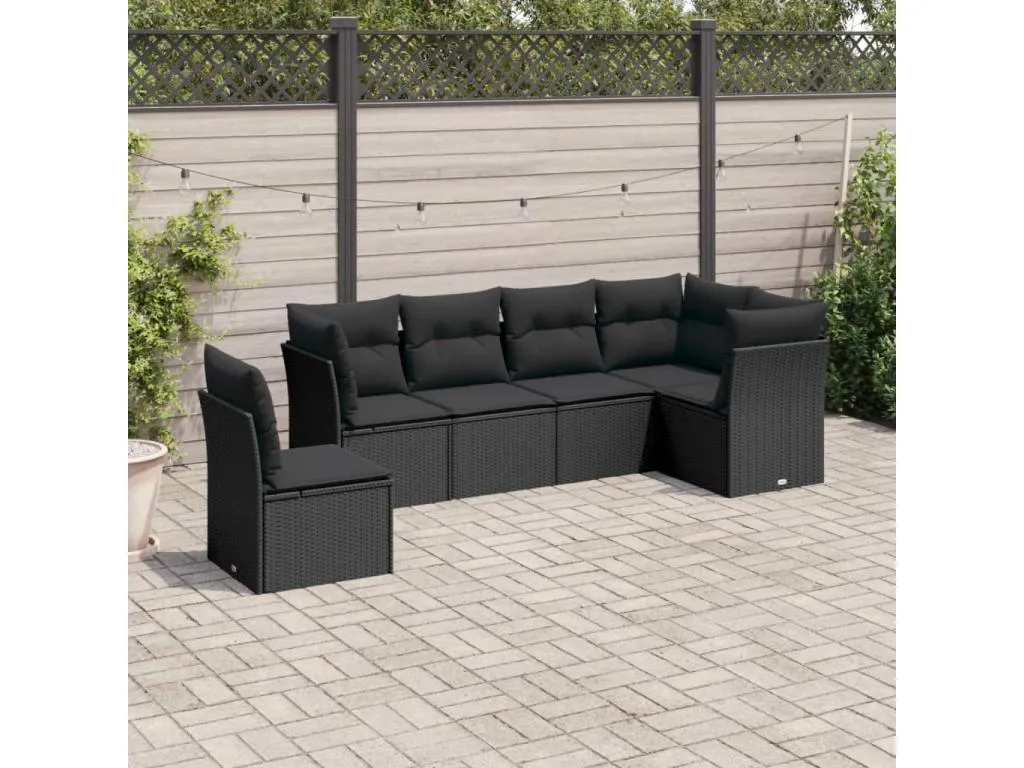 Set de sofás de jardín 6 piezas y cojines ratán sintético negro zfko94780