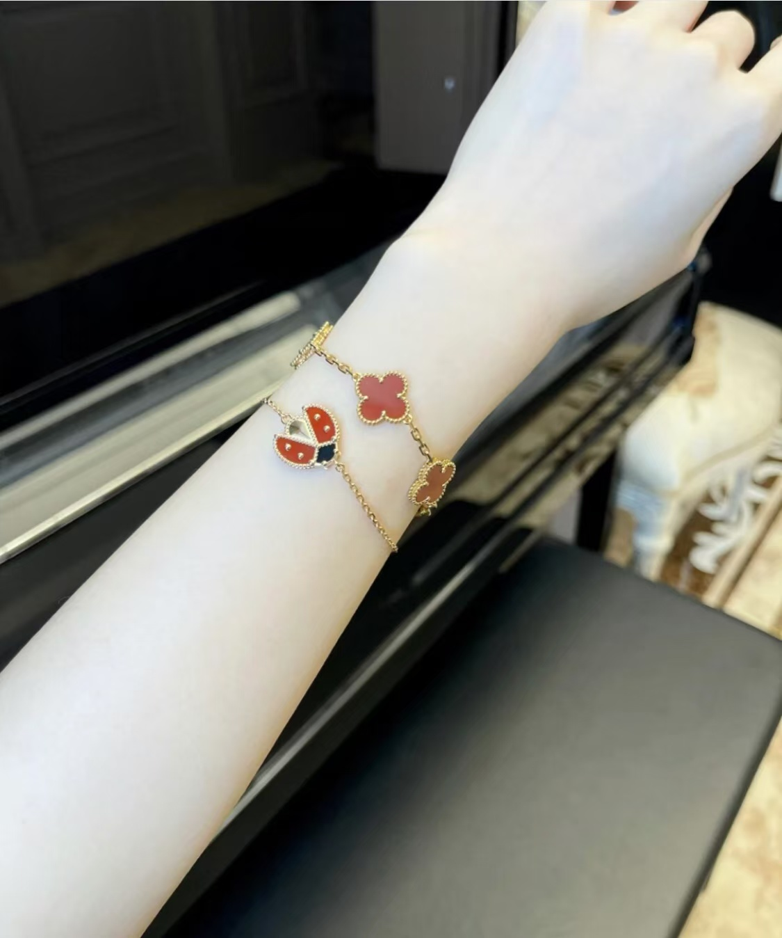 VCA Fauna Lucky Spring Bracelet, Open Wings Ladybug - Original Replica Club