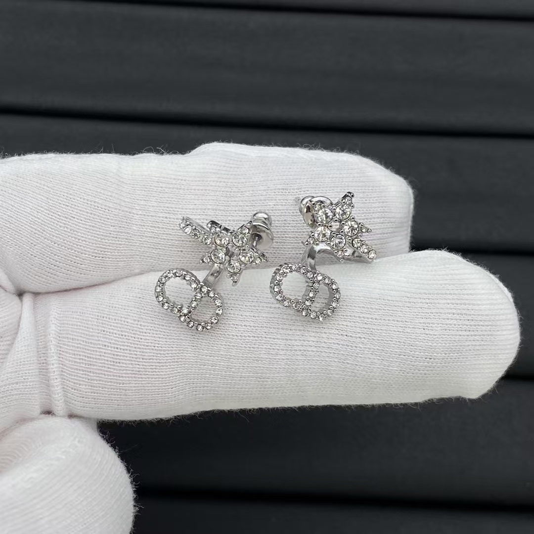 Dior Diamond Paved Star CD Drop Earrings - Original Replica Club