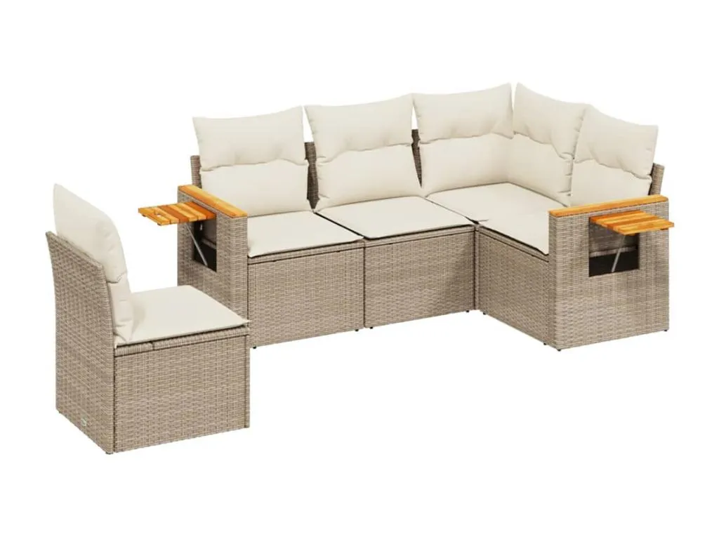 Juego de sofás jardín con cojines 5 pzas ratán sintético beige 36166RBMH