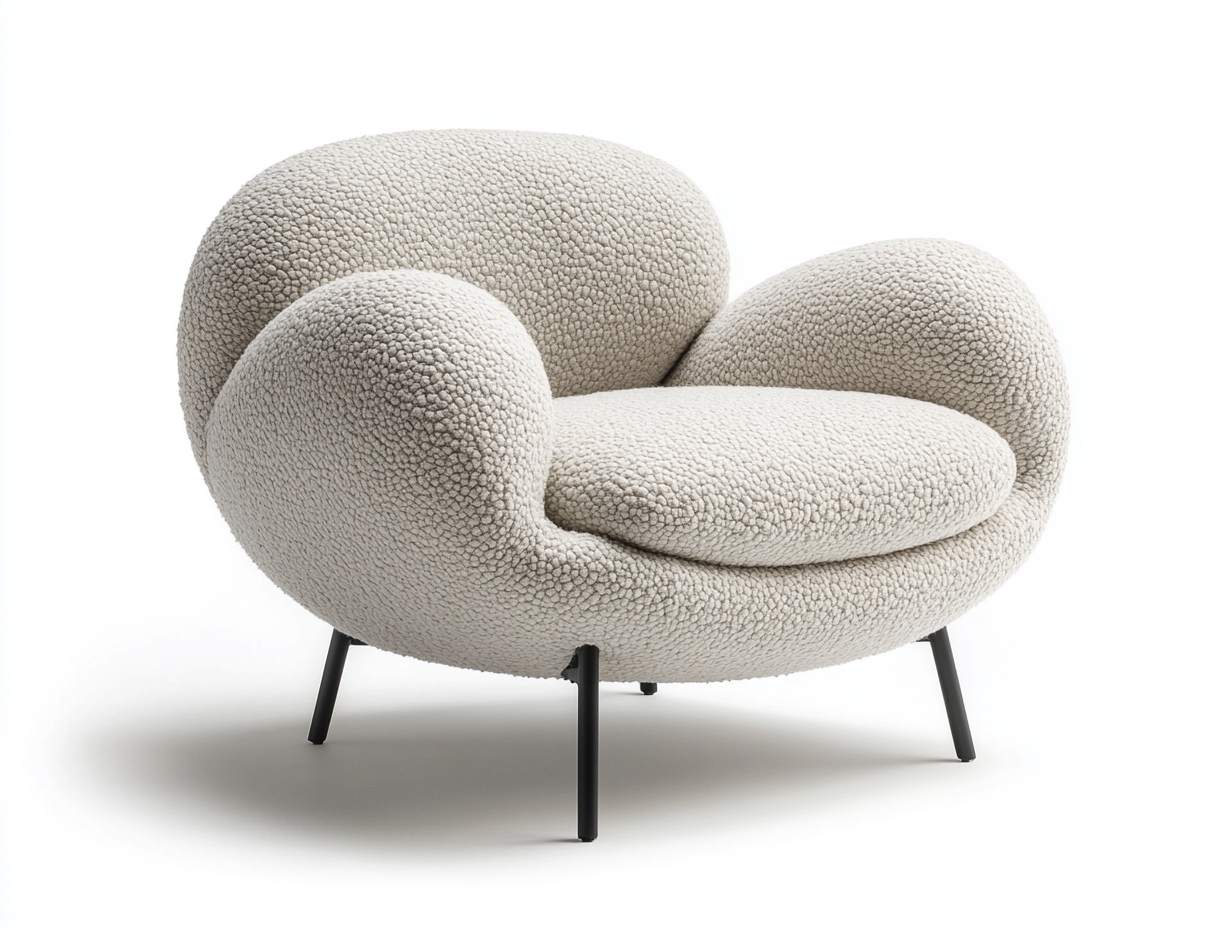 Sillón individual gris claro de bouclé con patas negras