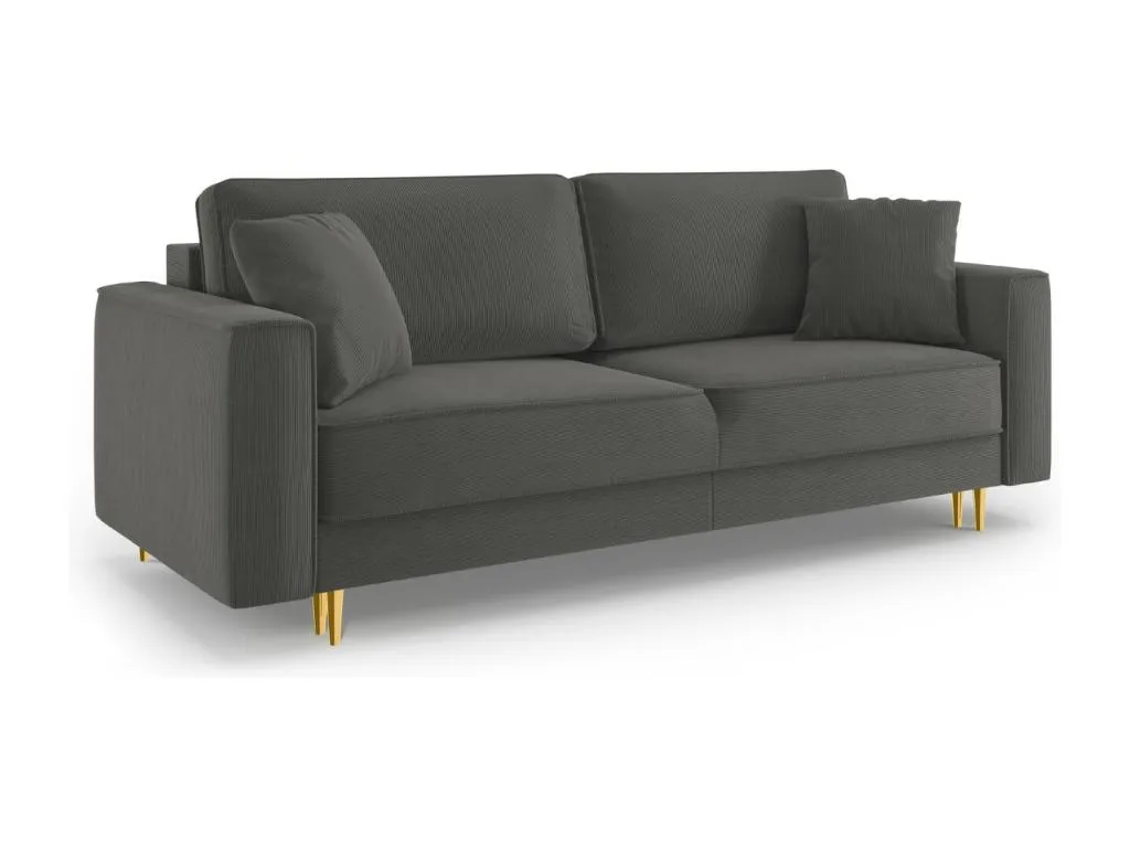 Lluesmahome - Sofá cama con baúl de almacenaje Lluesmahome 3 plazas de pana gris - 233x102x89cm HETT67970