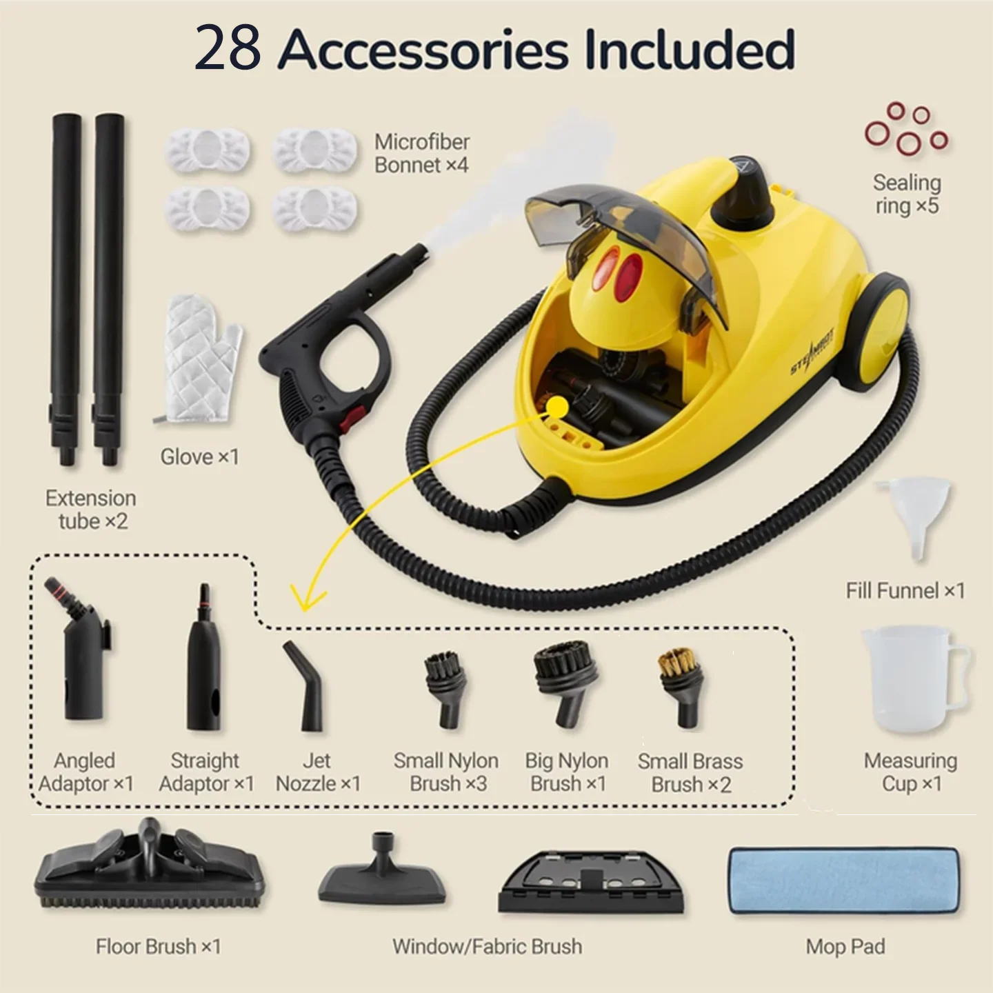 STEAMBOT  Steam Cleaner with 28-in-1 powerful,Applicable to different floor materials Strong rotational force and convenient to use