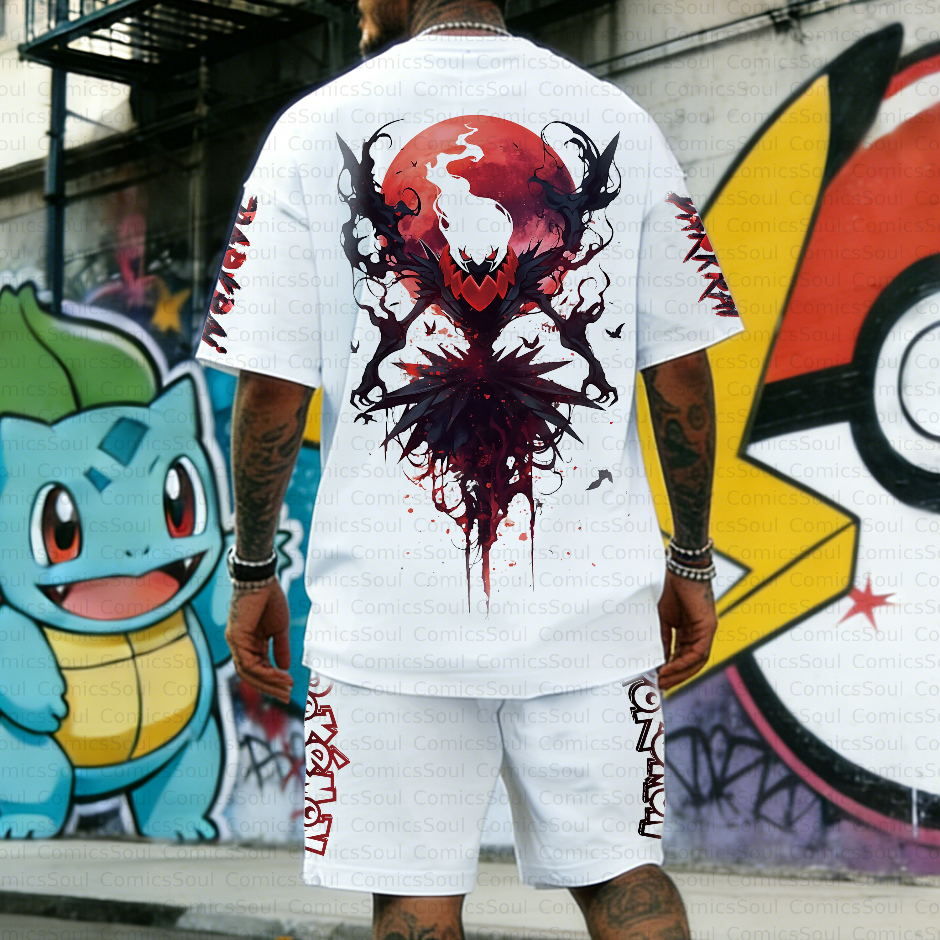 Unisex Anime Inspired Vintage T-shirt& Shorts 2 Pieces Set