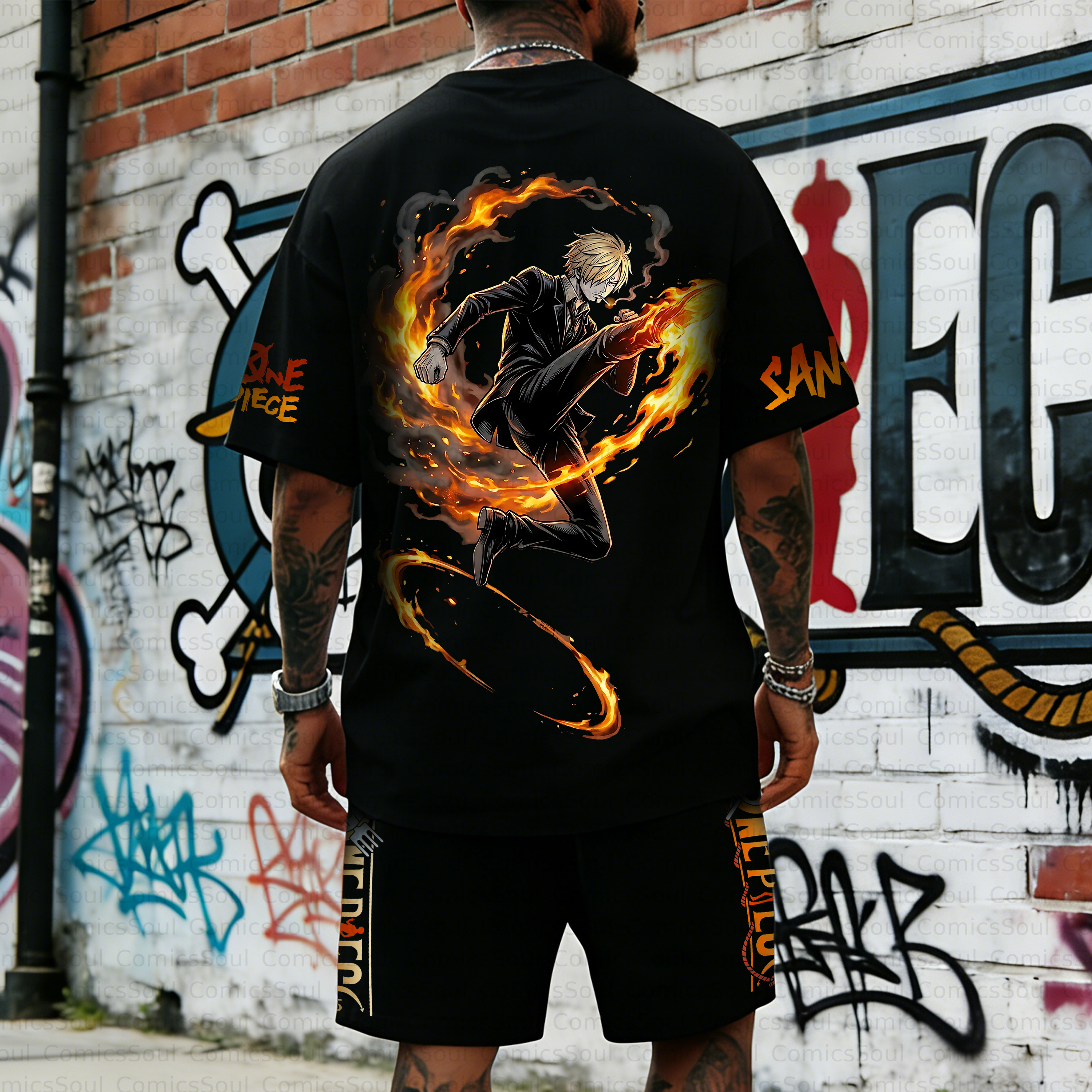 Unisex Anime Inspired Vintage T-shirt& Shorts 2 Pieces Set