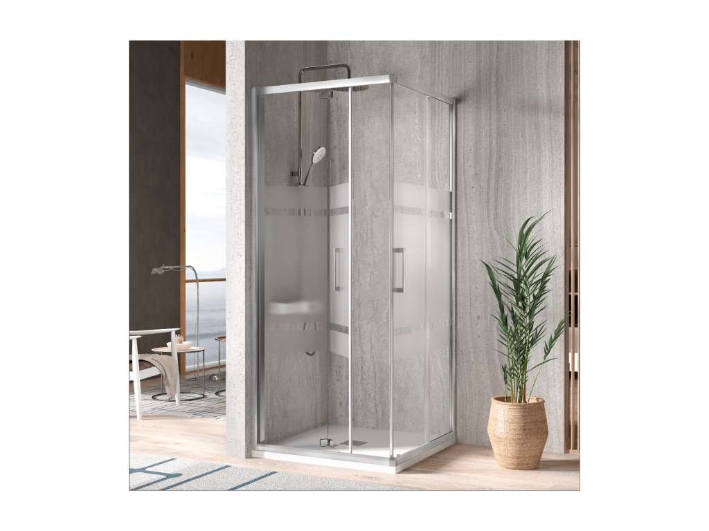 Angular de ducha Puerta Plegable + Puerta Corredera S300 con Cristal serigrafiado 70 cm