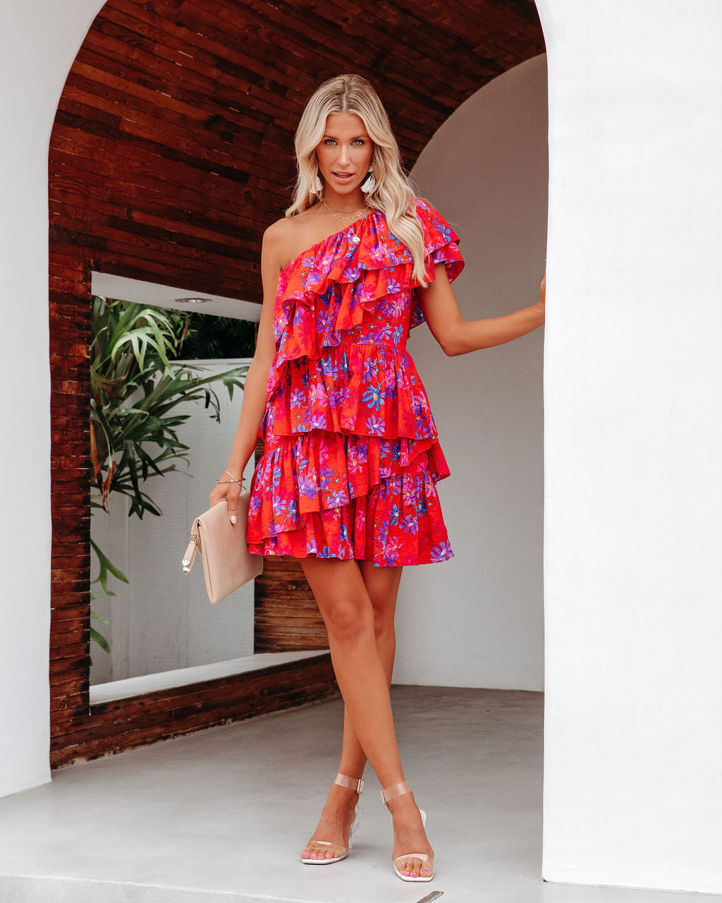 Vallis One Shoulder Floral Cotton Blend Tiered Mini Dress - FINAL SALE - Se7enfashion