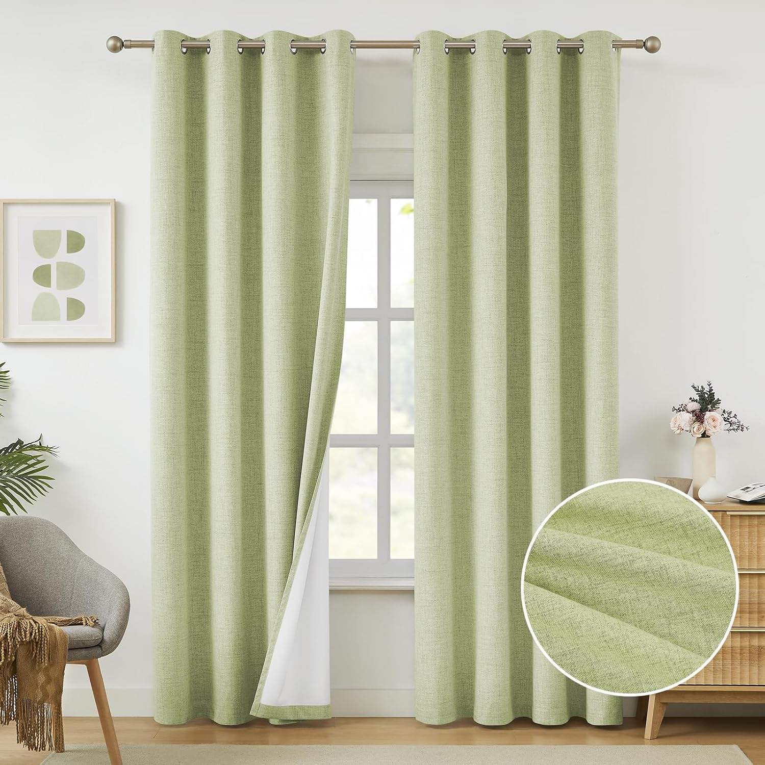 Modern Blackout Window Curtains Linen Texture Thermal Insulated For Bedroom Living Room
