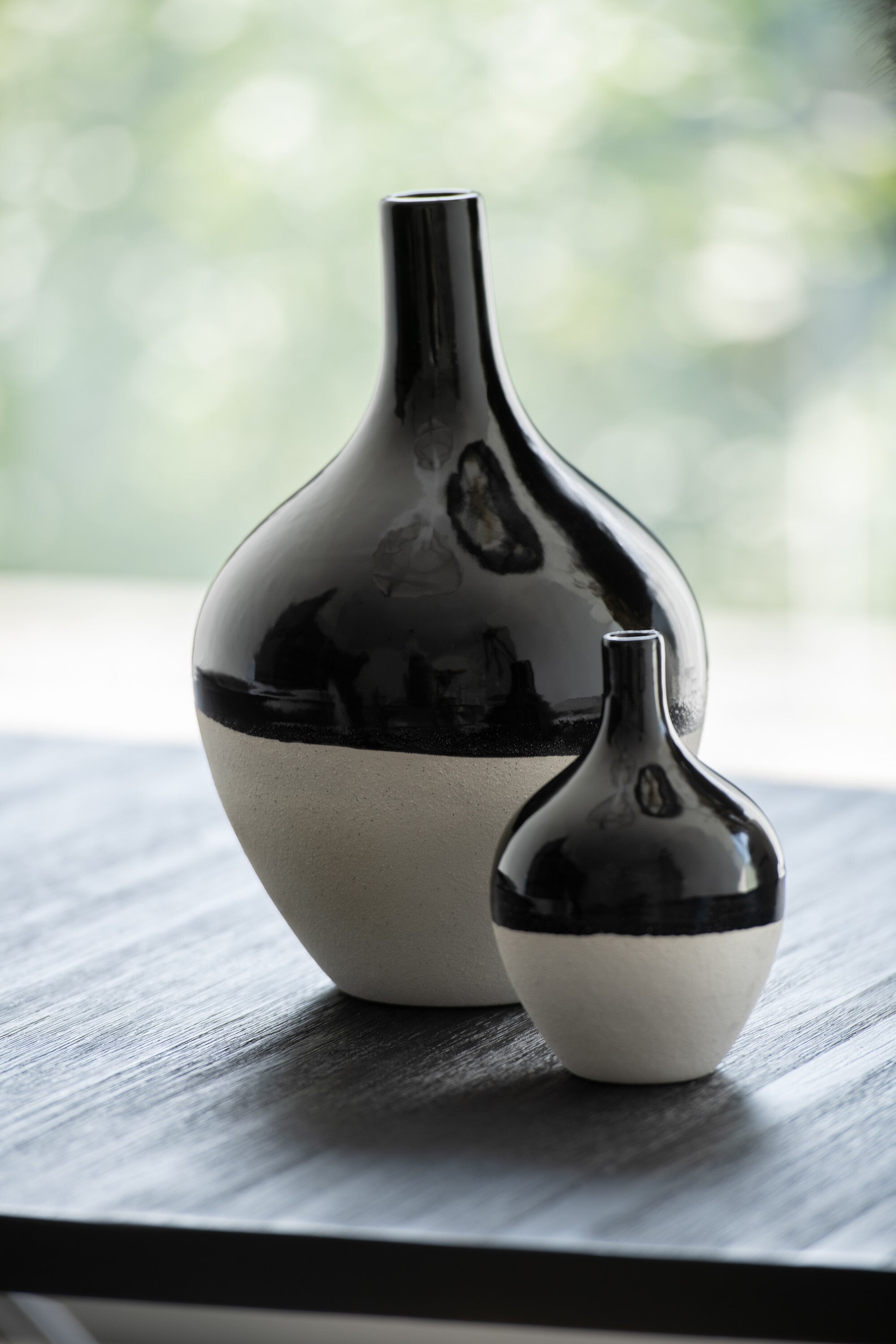 J-Line vaas Iva - porselein - zwart wit - large - Ø 21 cm